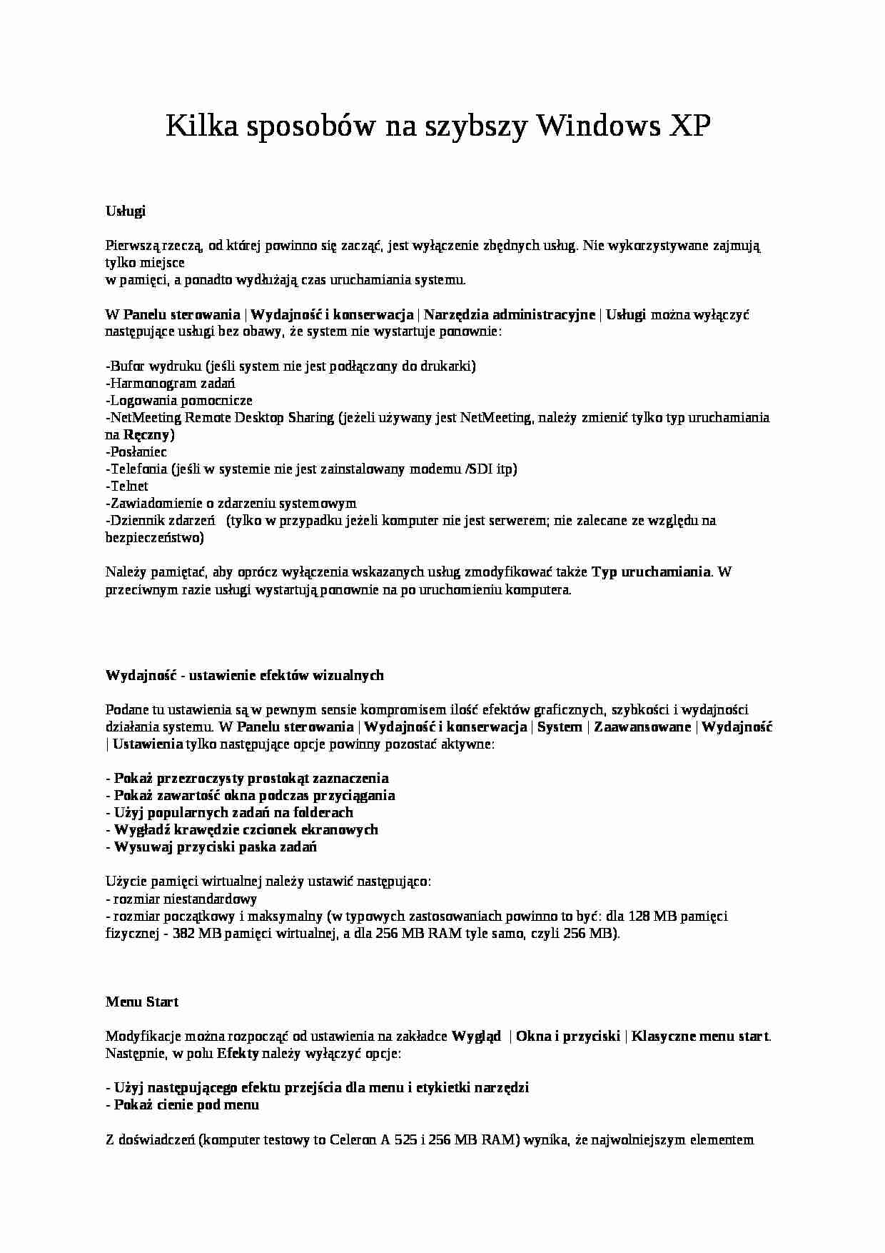Kilka Sposobów Na Szybszy Windows XP - wykład - strona 1