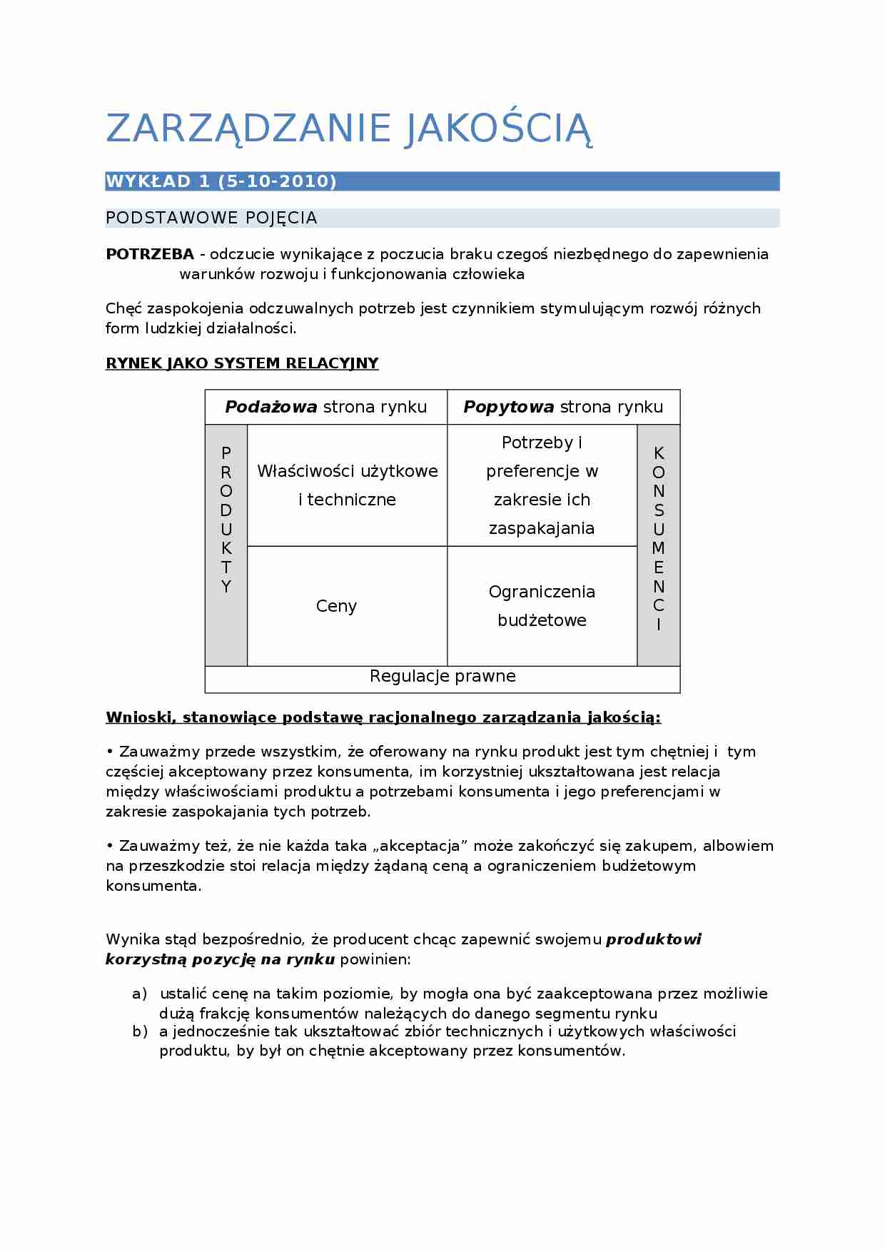 Zarządzanie jakością - dr Janusz Niezgoda wykłady - strona 1