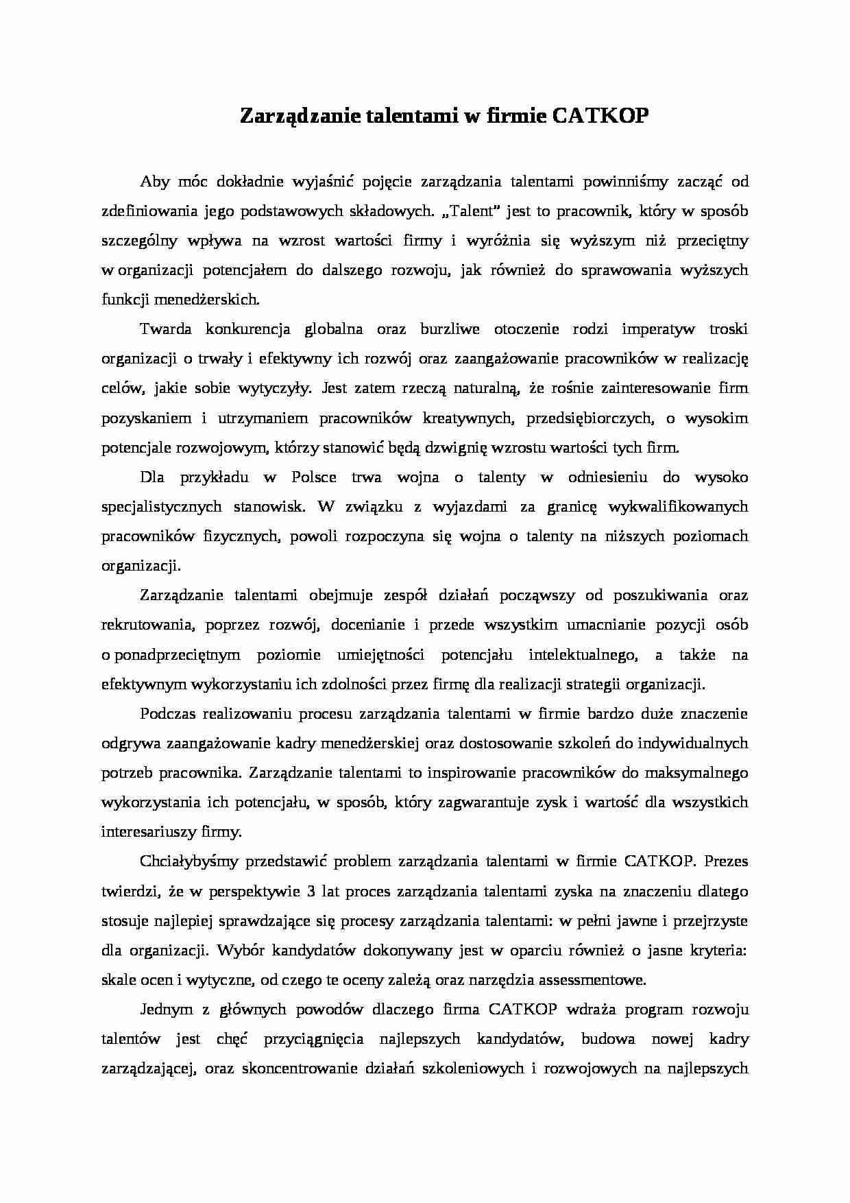 Zarządzanie talentami w firmie CATKOP - strona 1
