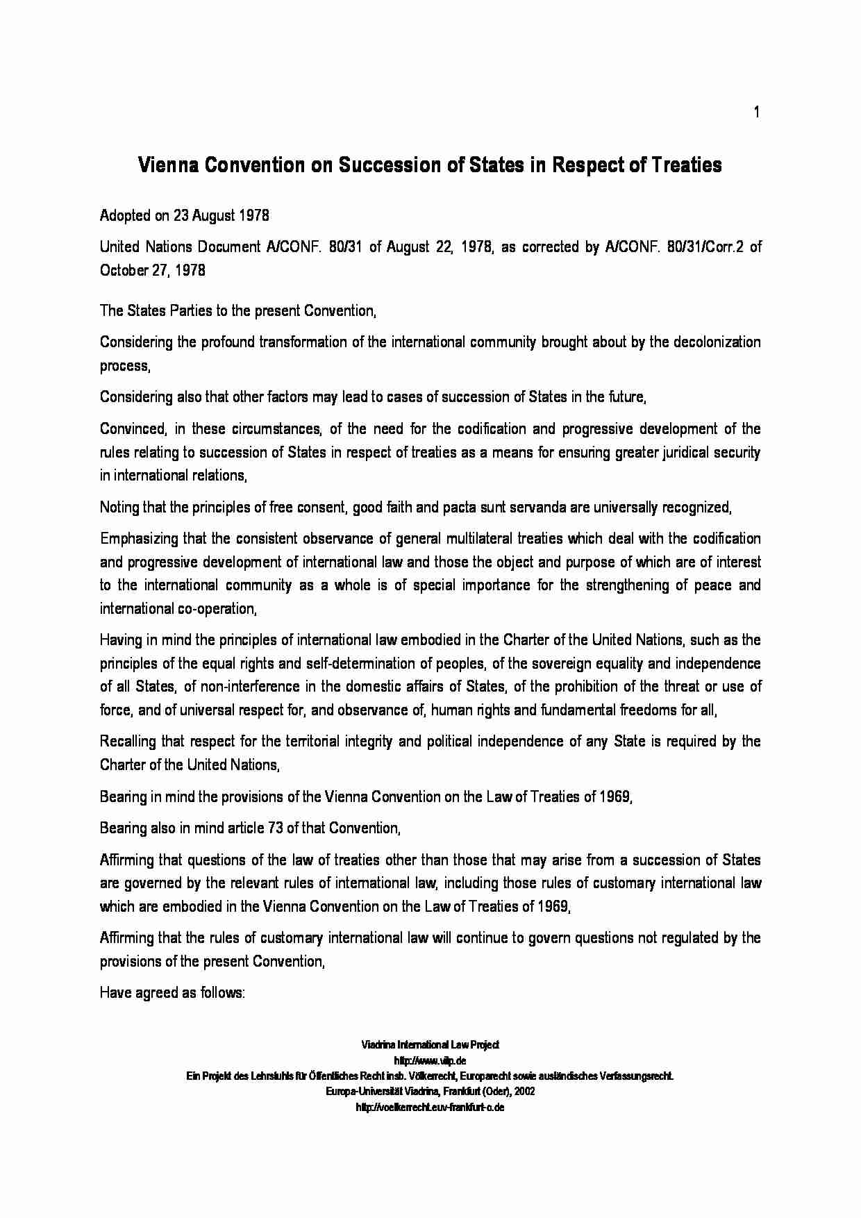 Konwencja wiedeńska o sukcesji państw - wykład - strona 1
