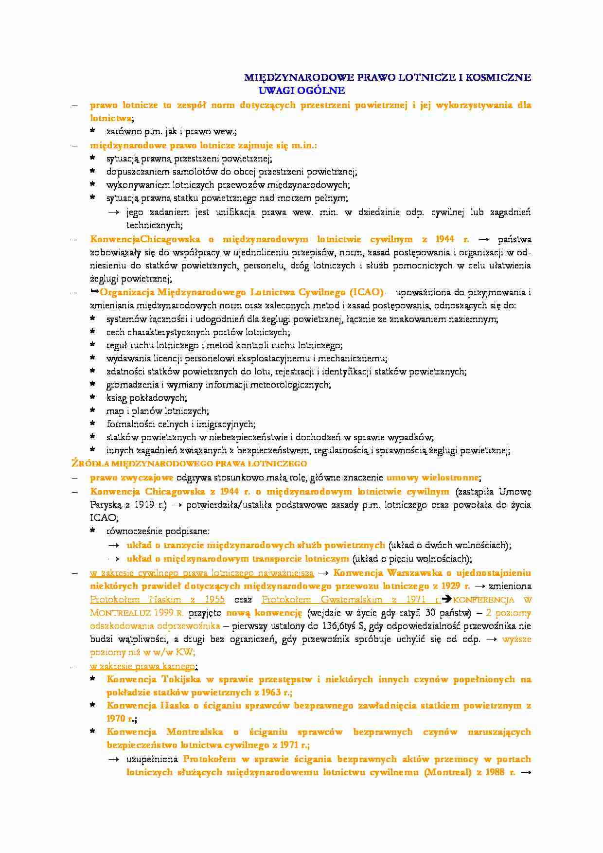 Wykład - międzynarodowe prawo lotnicze i kosmiczne - strona 1