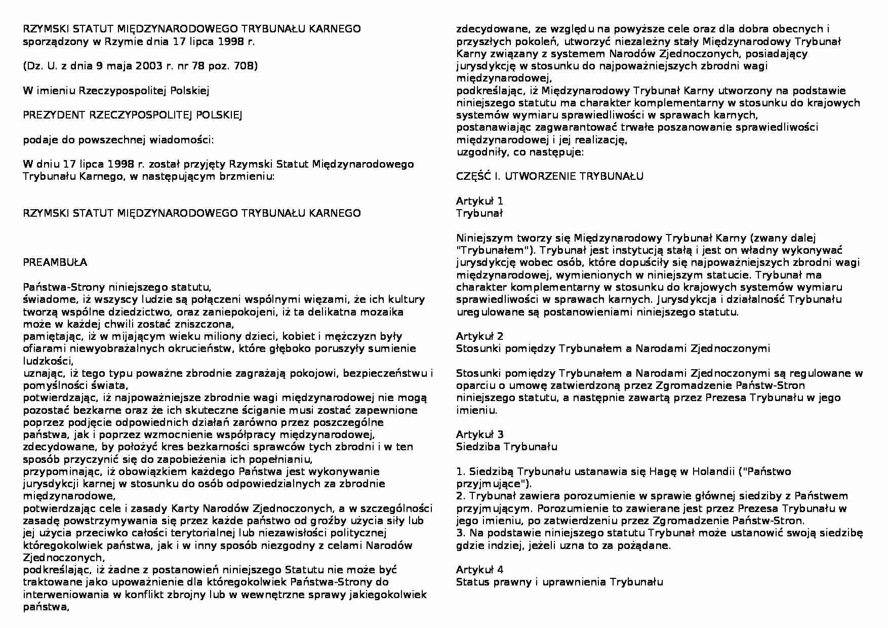 Statut Rzymski MTK - wykład - strona 1