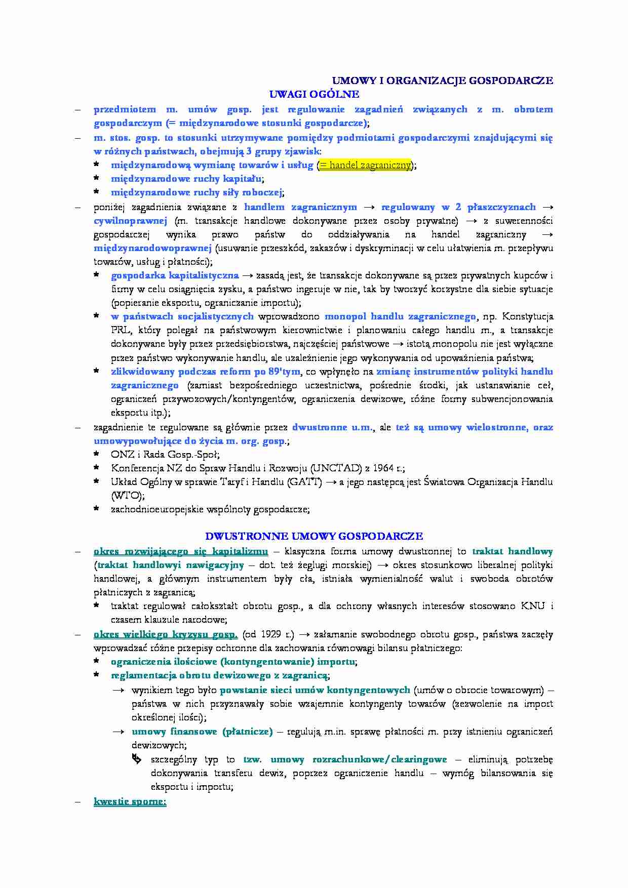 Umowy i organizacje gospodarcze - wykład - strona 1