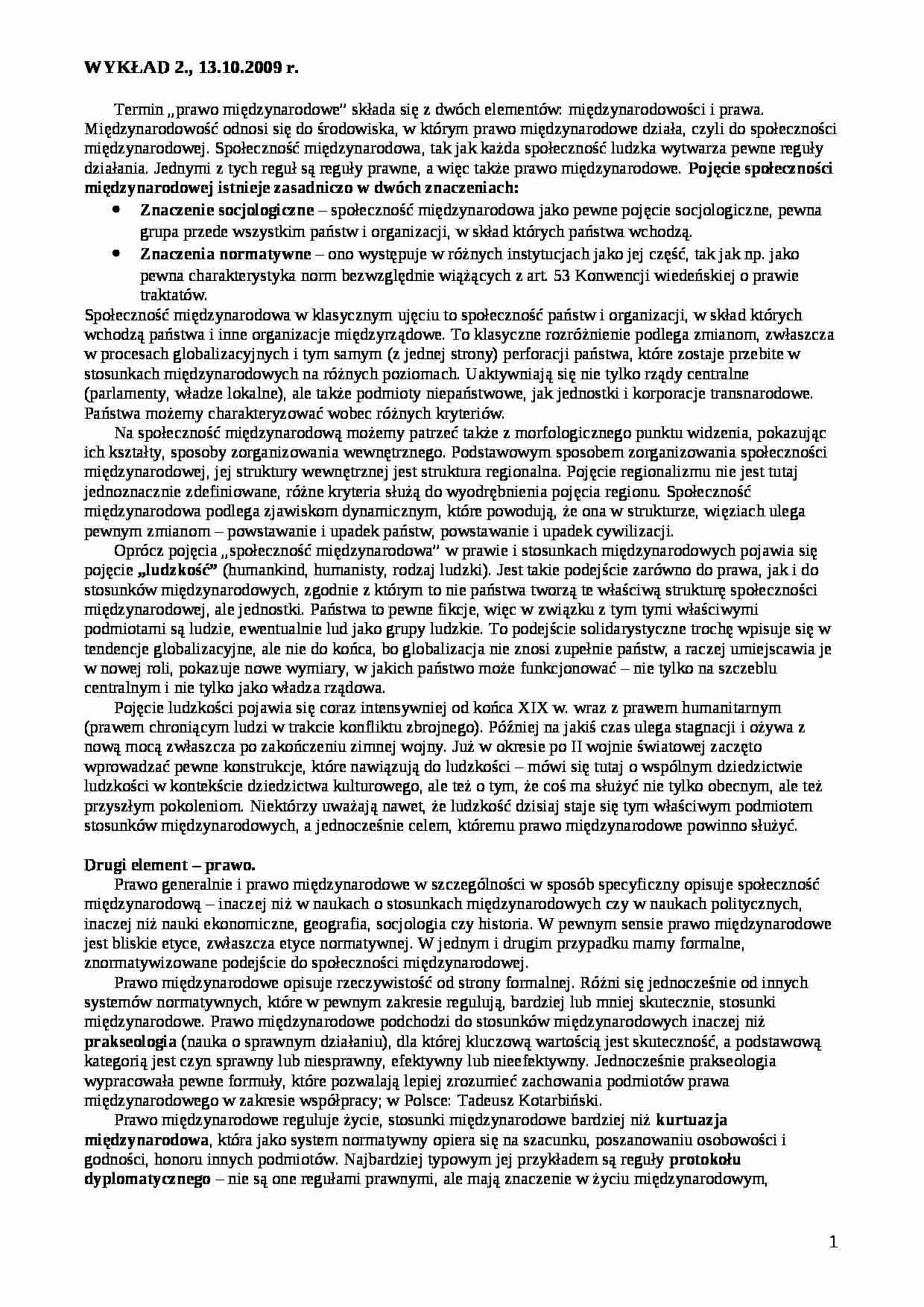 Definicja prawa międzynarodowego - wykład - strona 1