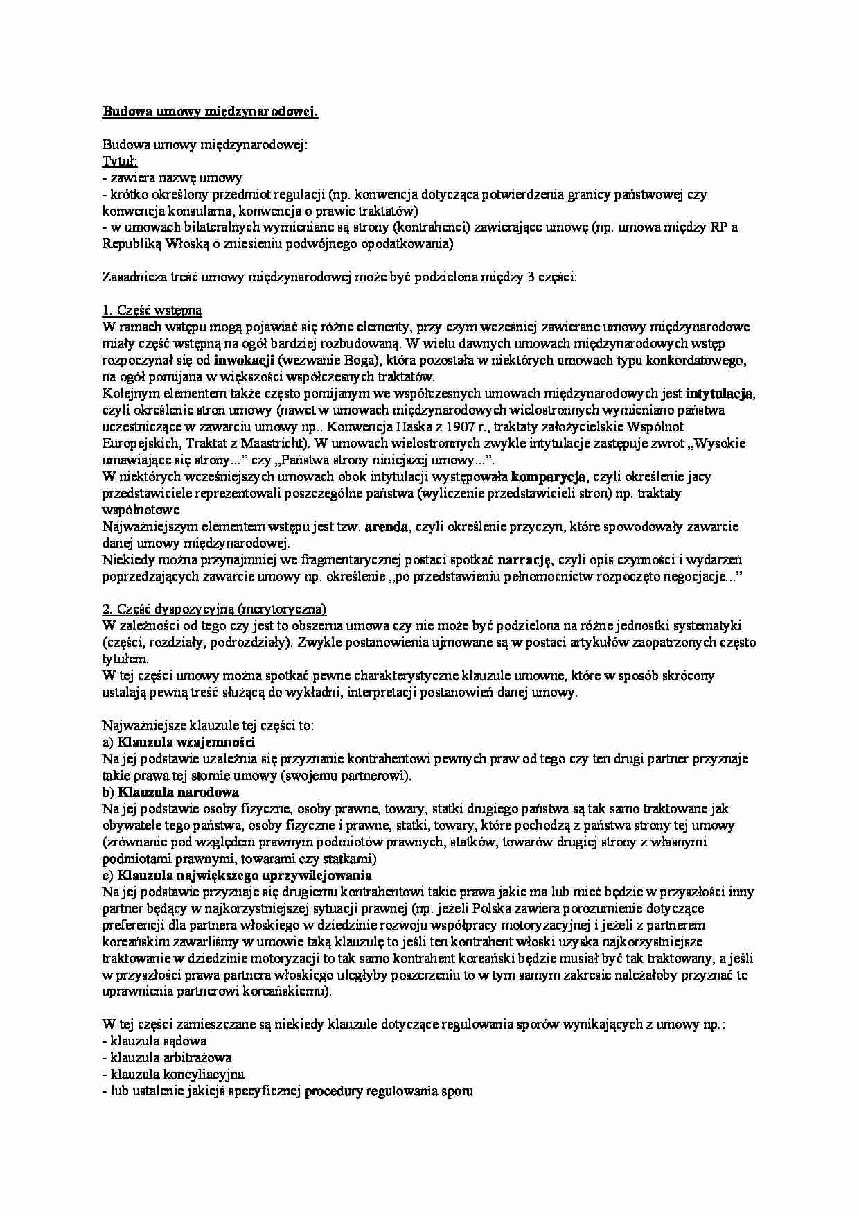 Wykład - Budowa umowy międzynarodowej - strona 1
