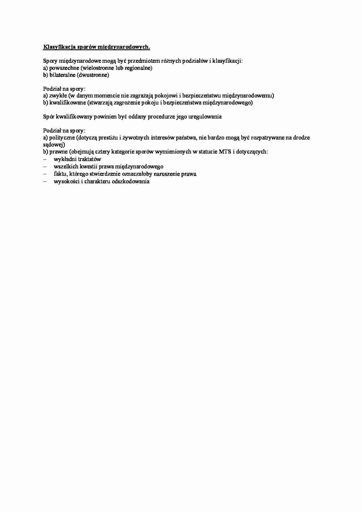 Wykład - Klasyfikacja sporów międzynarodowych - strona 1