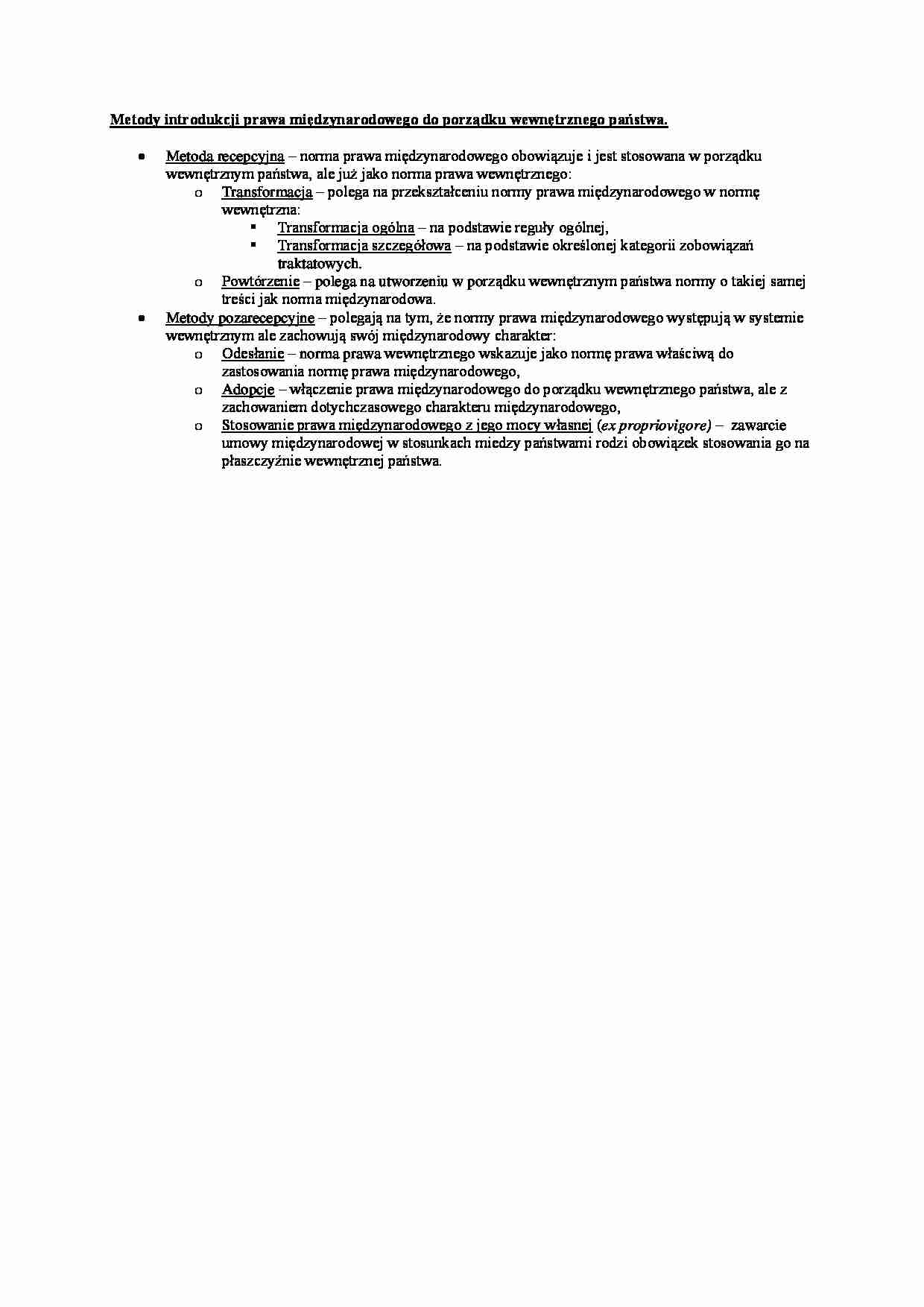 Wykład - Metody introdukcji prawa międzynarodowego do porządku wewnętrznego państwa - strona 1