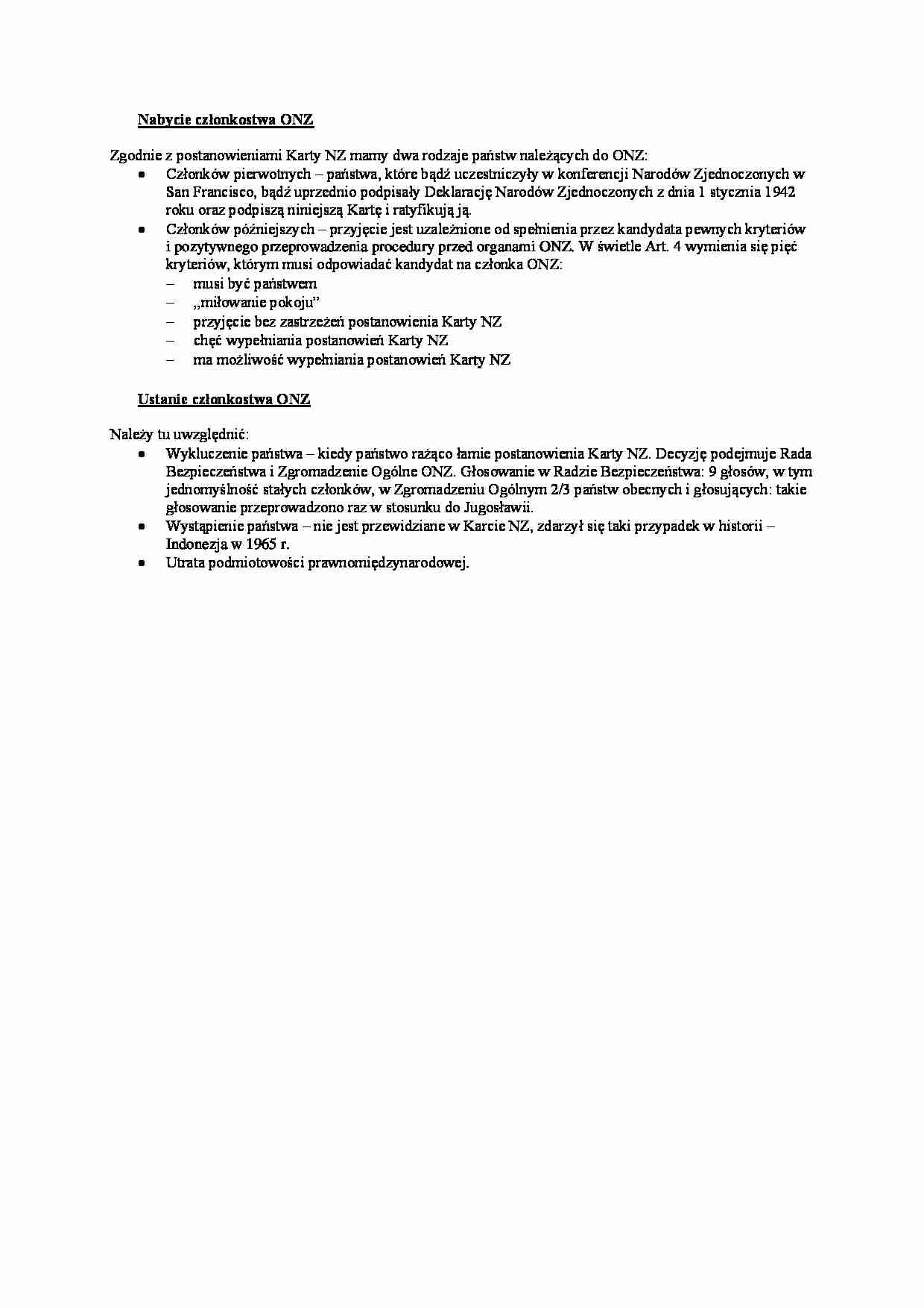 Wykład - Nabycie i ustanie członkostwa ONZ - strona 1