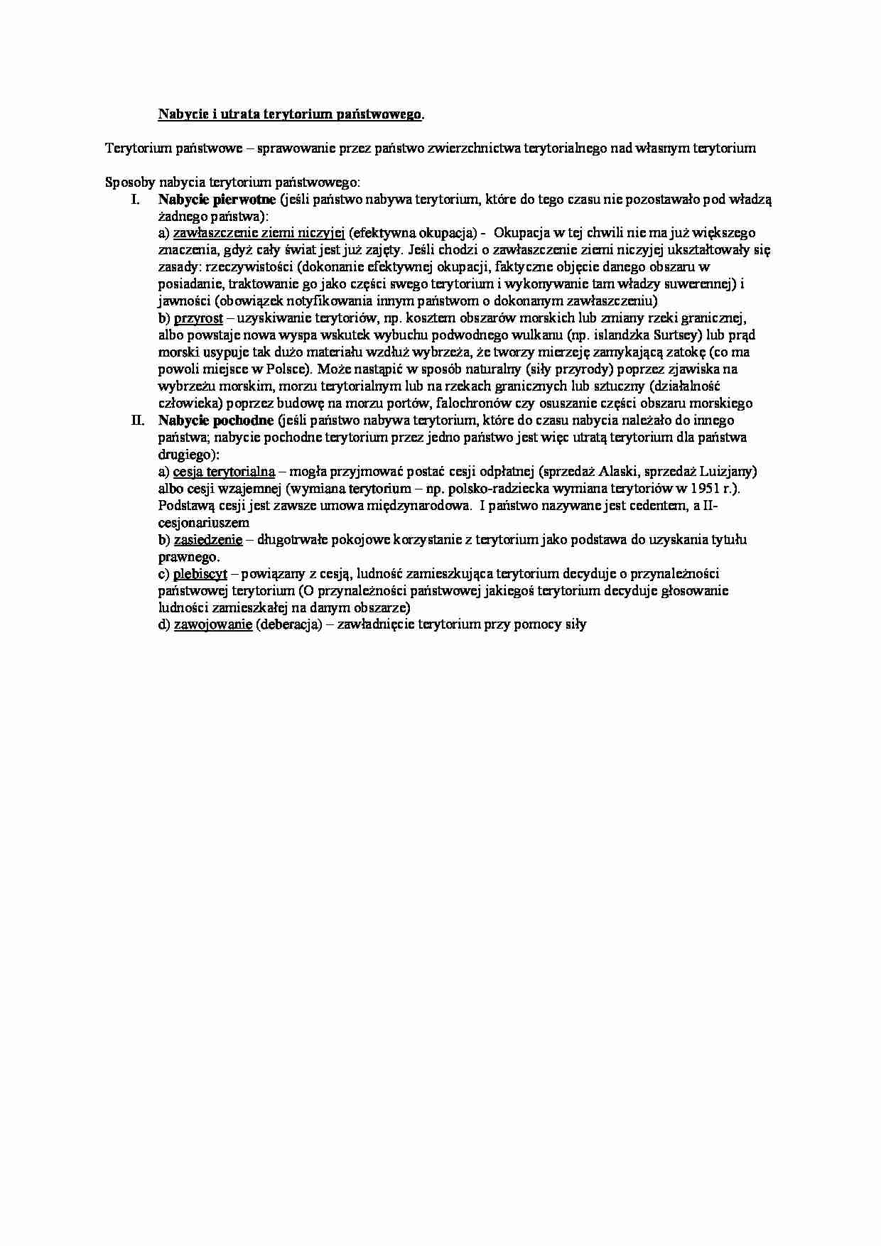Wykład - Nabycie i utrata terytorium państwowego - strona 1