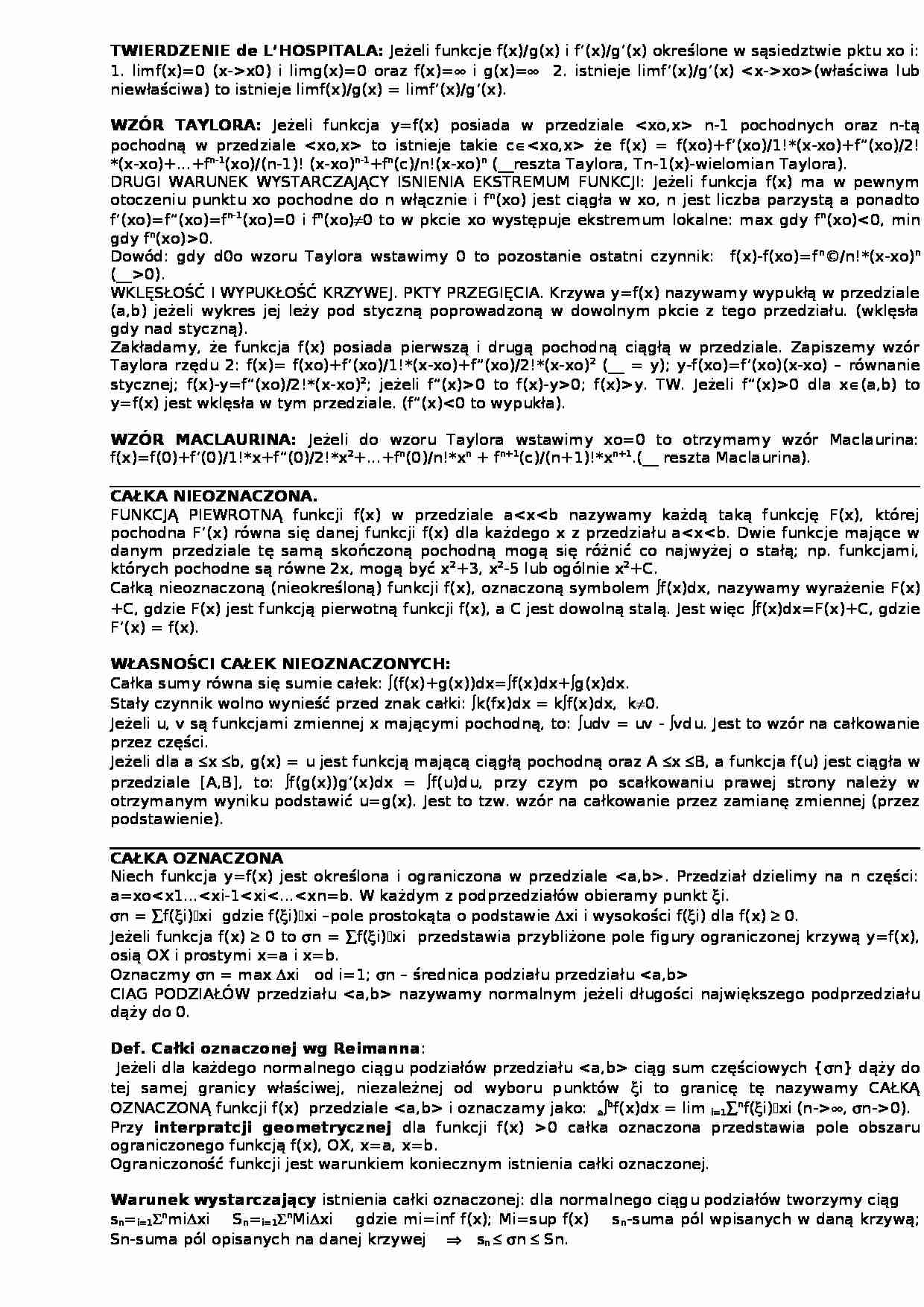 Teoria na egzamin z matematyki, materiał z wykładów - strona 1