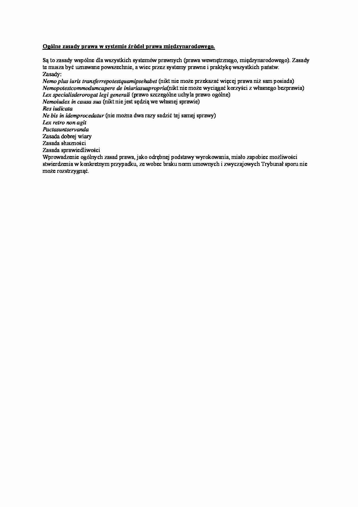 Wykład - Ogólne zasady prawa w systemie źródeł prawa międzynarodowego - strona 1