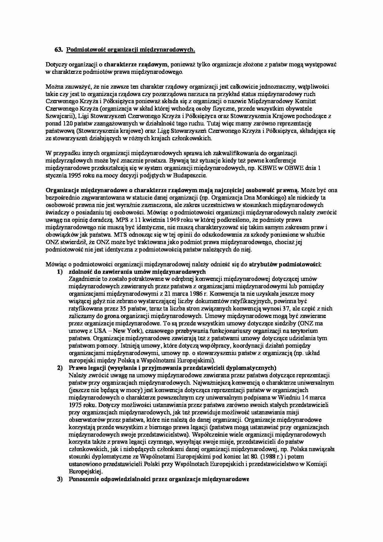 Wykład - Podmiotowość organizacji międzynarodowych - strona 1