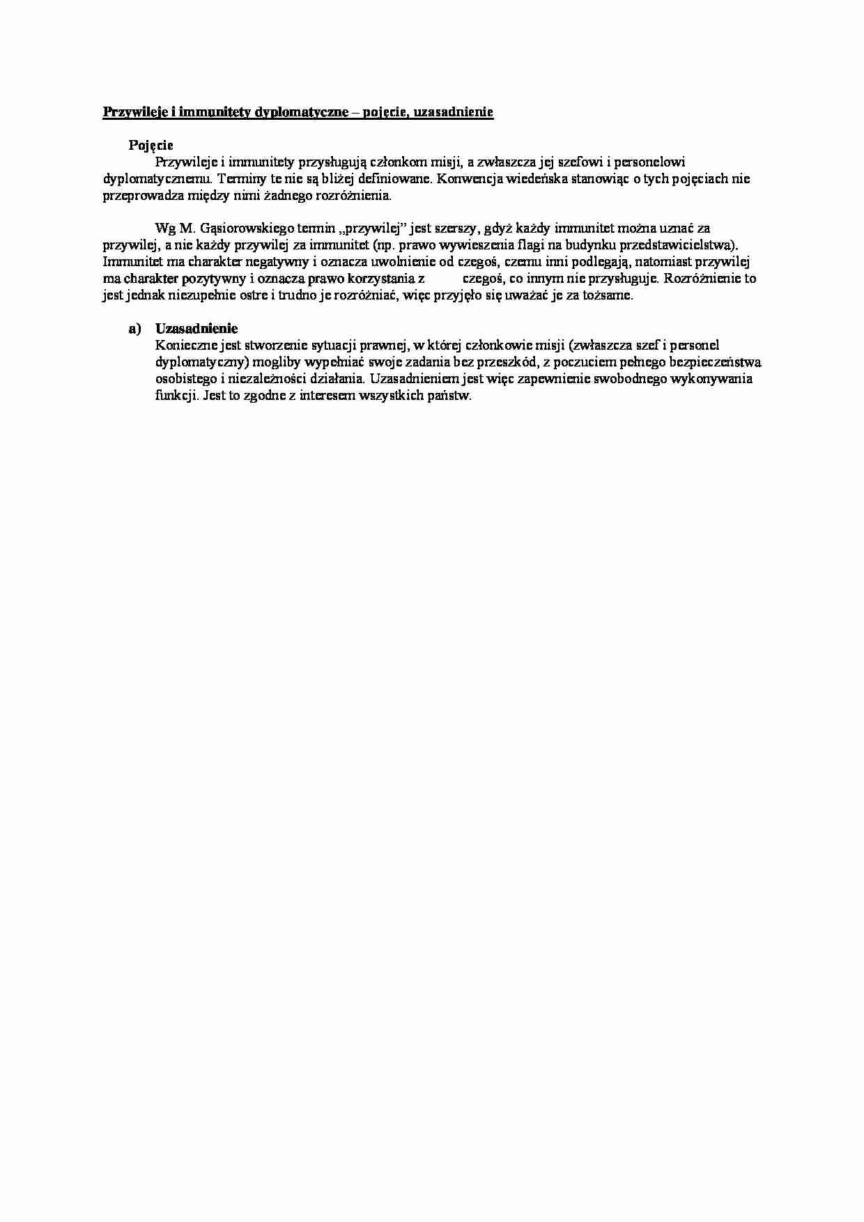 Wykład - Przywileje i immunitety dyplomatyczne - strona 1