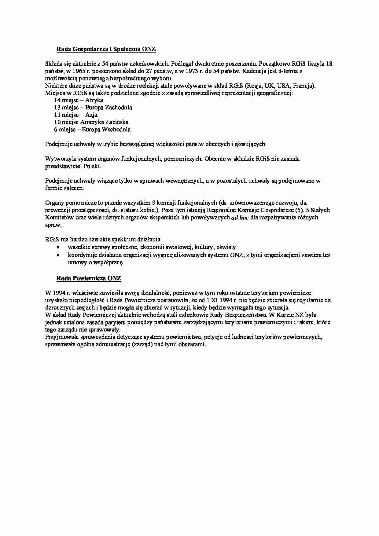 wykład - Rada Gospodarcza i Społeczna ONZ oraz Rada Powiernicza - strona 1
