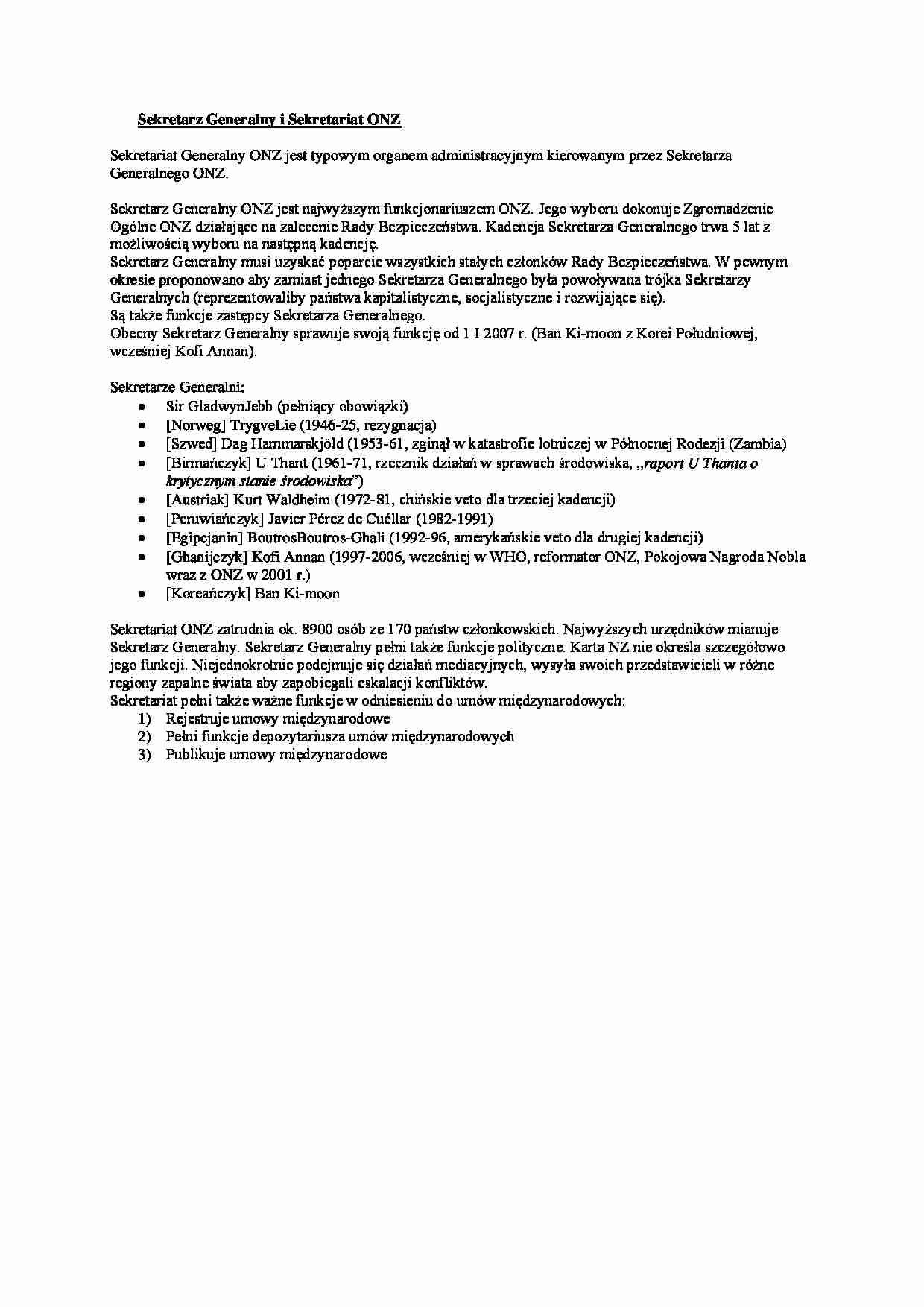 wykład -  Sekretarz Generalny i Sekretariat ONZ - strona 1