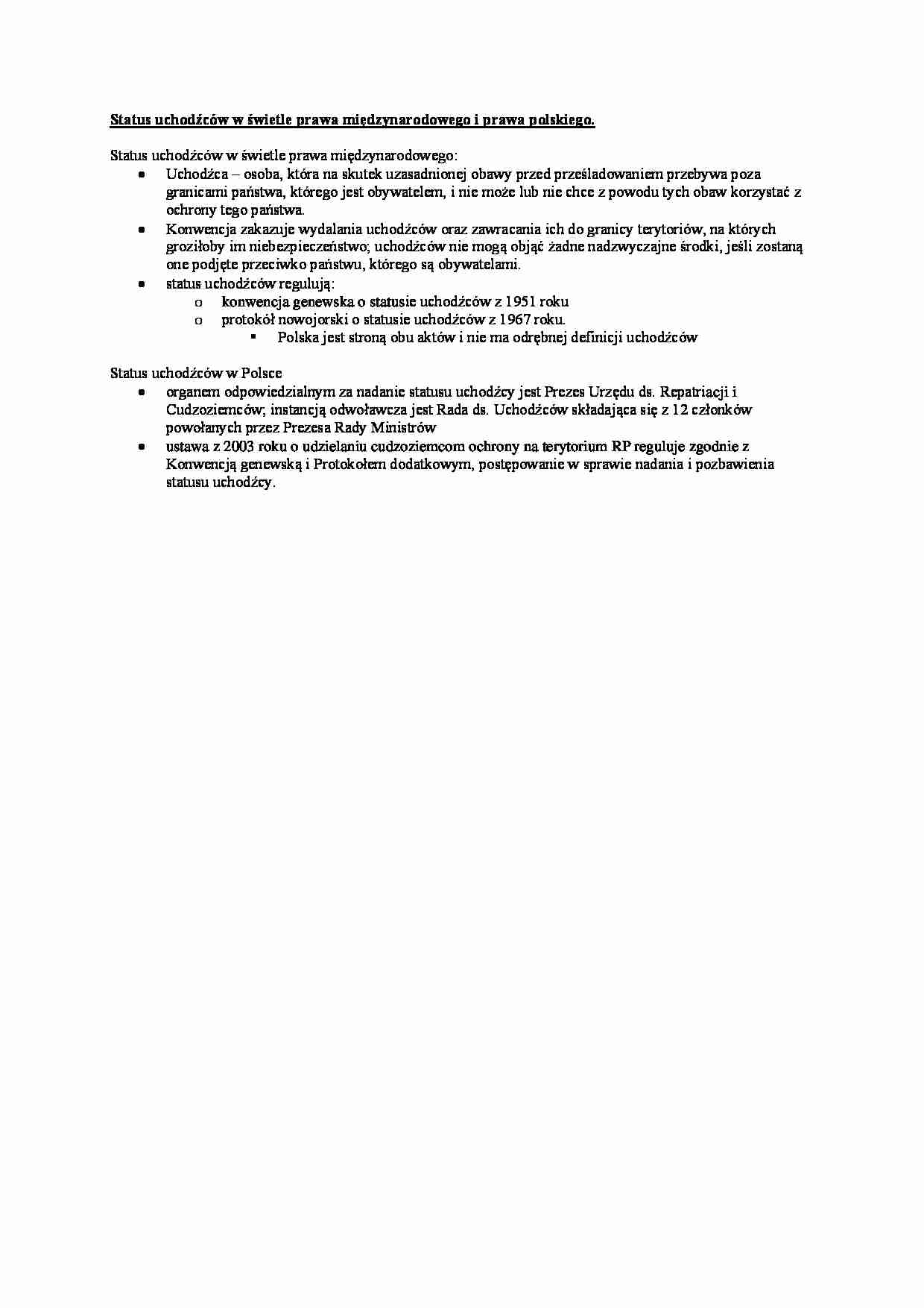Wykład - Status uchodźców w świetle prawa międzynarodowego i prawa polskiego - strona 1
