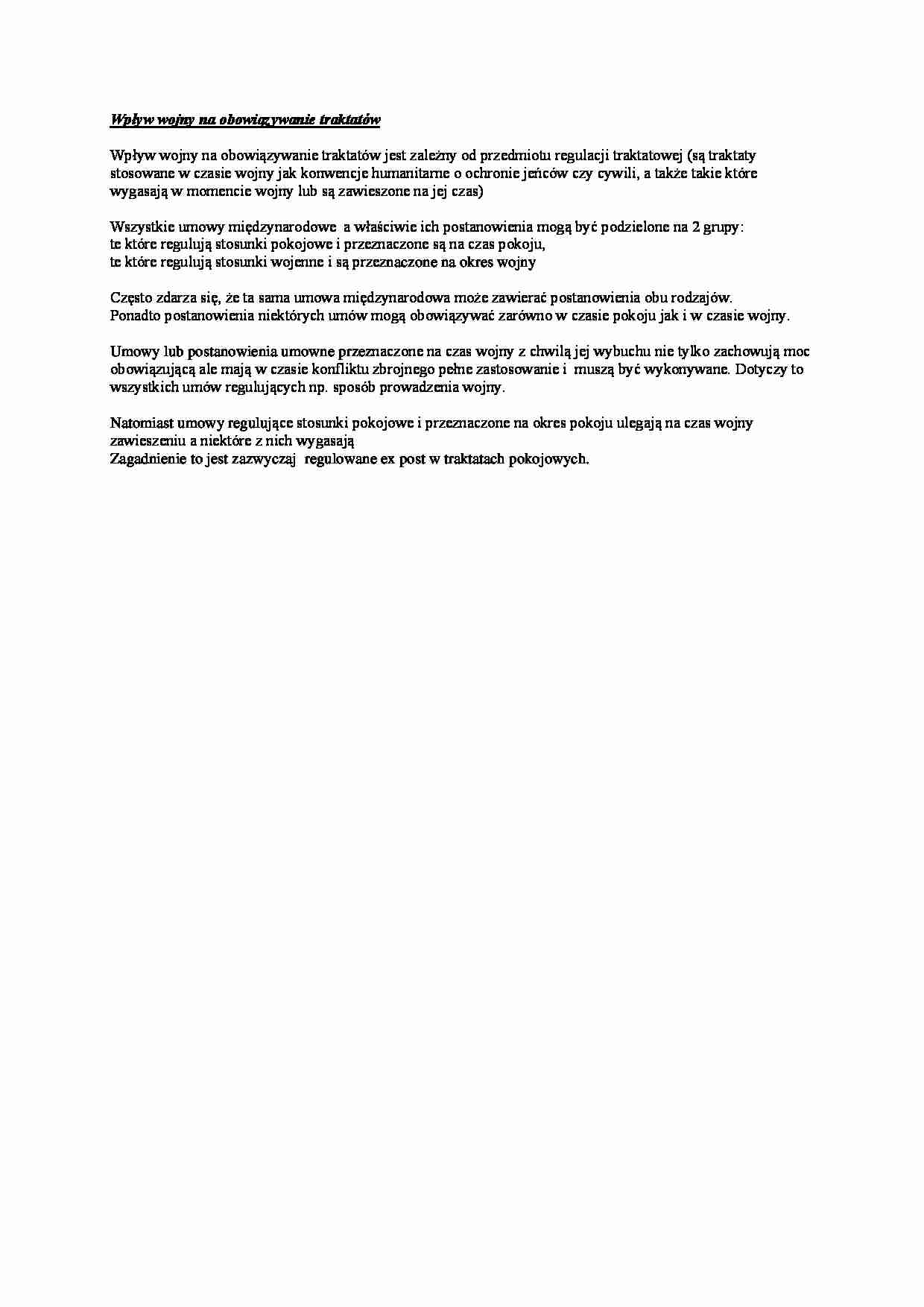 Wykład - Wpływ wojny na obowiązywanie traktatów - strona 1