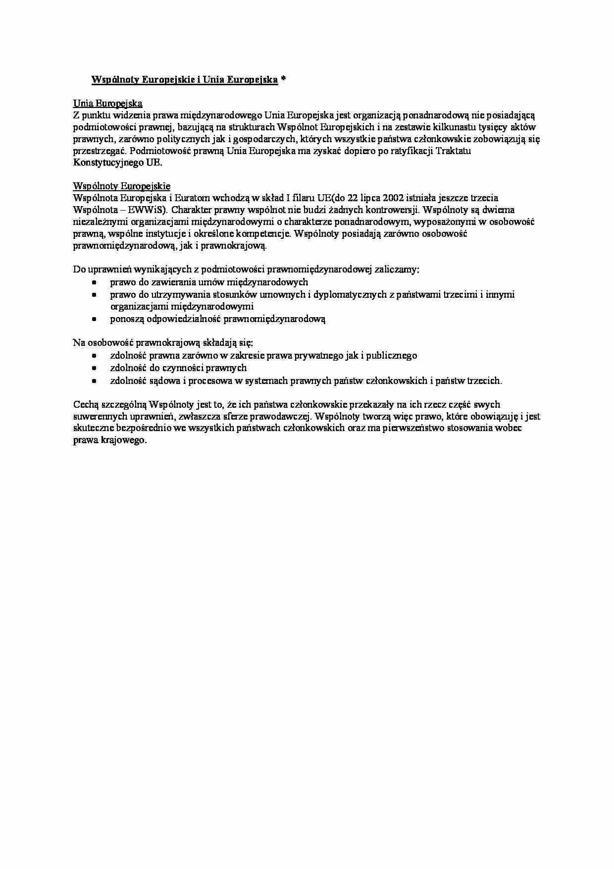 Wykład - Wspólnoty Europejskie i Unia Europejska - strona 1