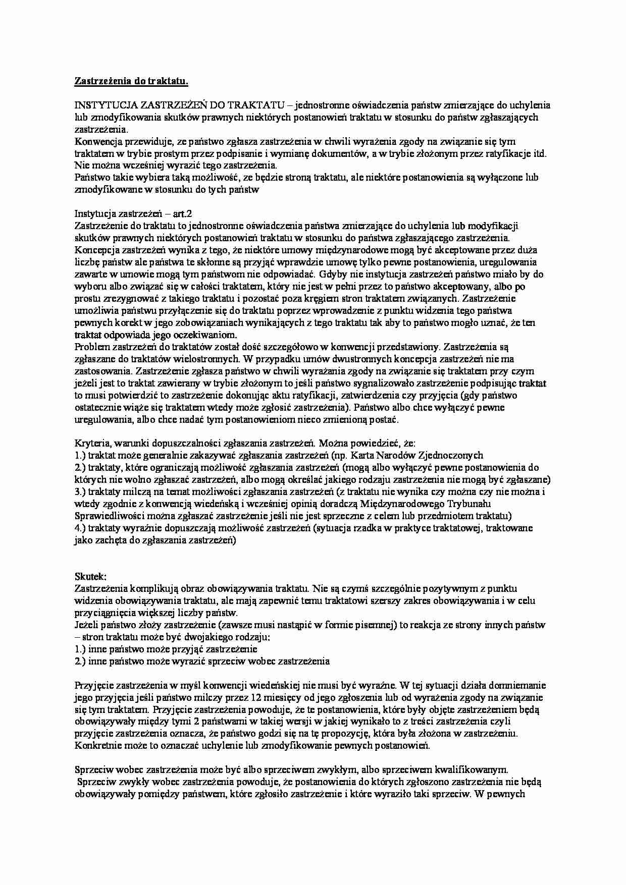Wykład - Zastrzeżenia do traktatu - strona 1