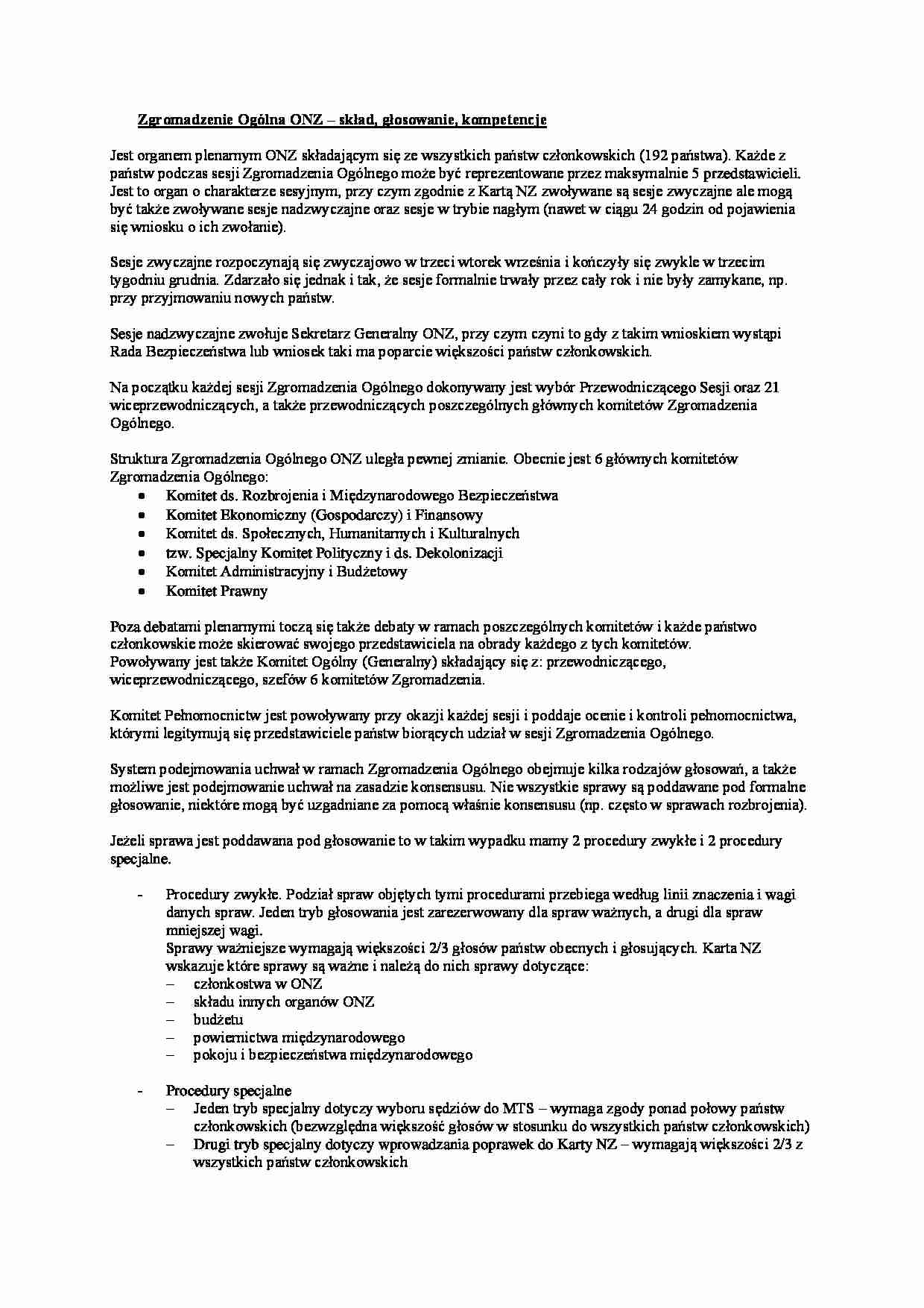 Wykład - Zgromadzenie Ogólna ONZ - strona 1