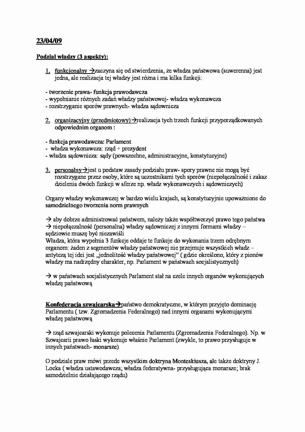 Podział władzy - wykład - strona 1