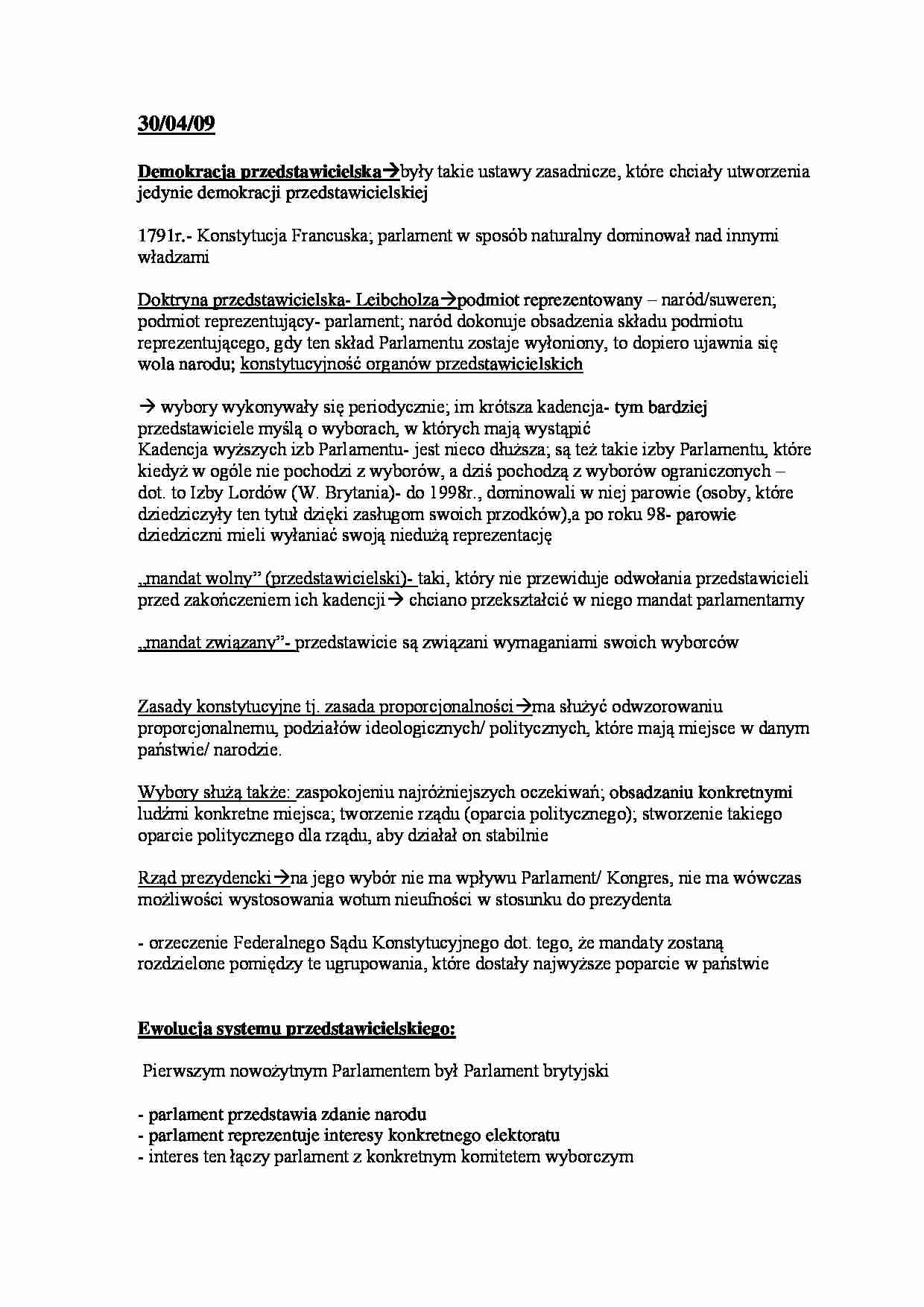 Demokracja przedstawicielska - wykład - strona 1
