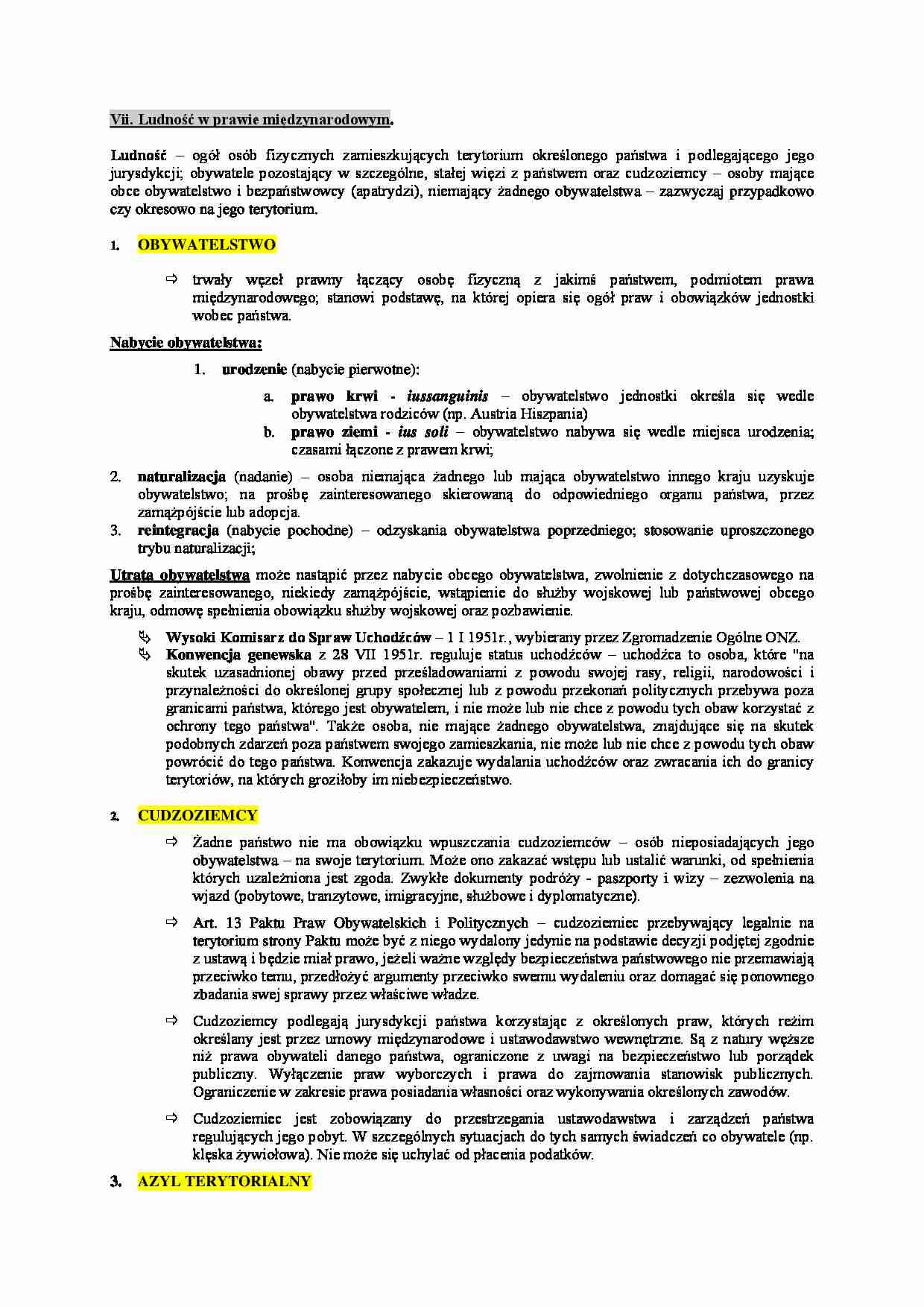 Ludność w prawie międzynarodowym - wykład - Obywatelstwo - strona 1