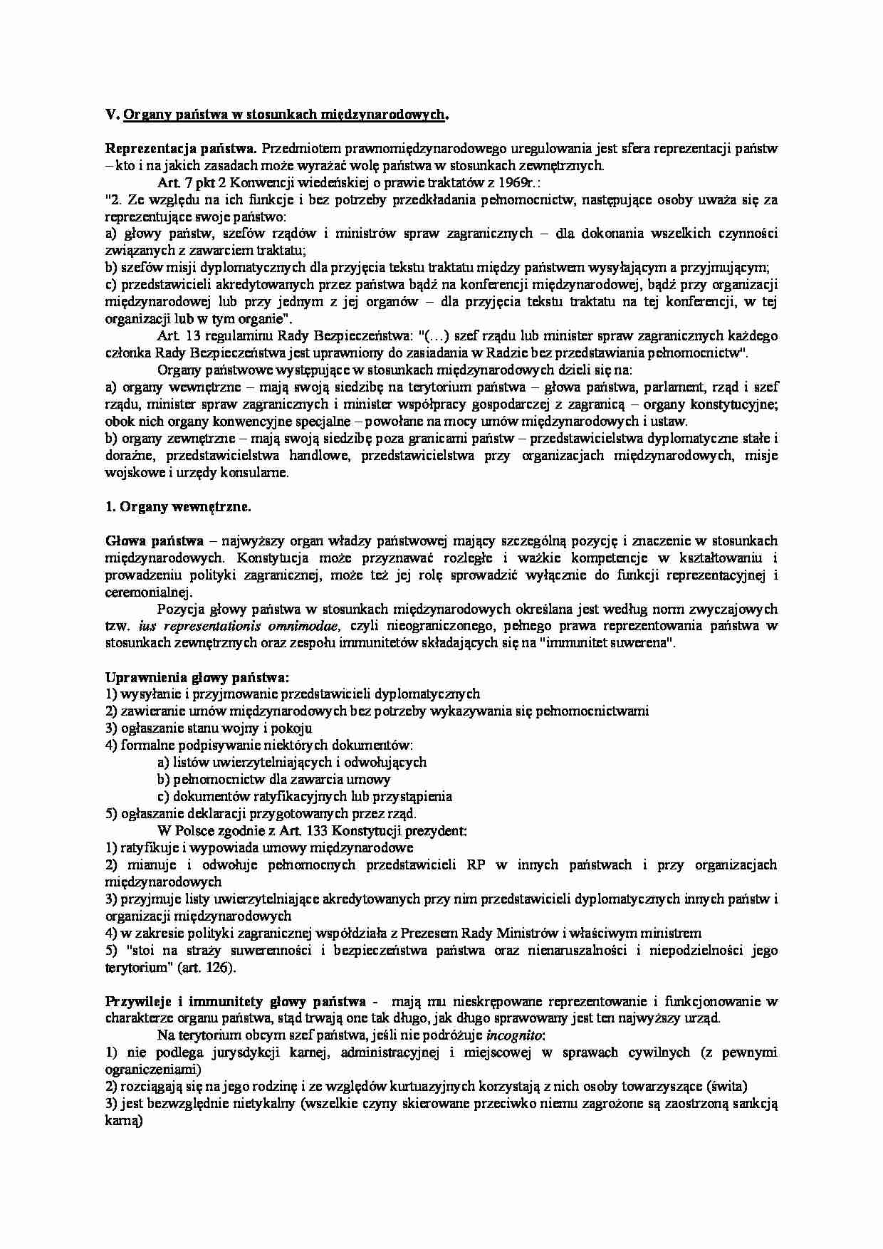 Organy państwa w stosunkach międzynarodowych - wykład - strona 1