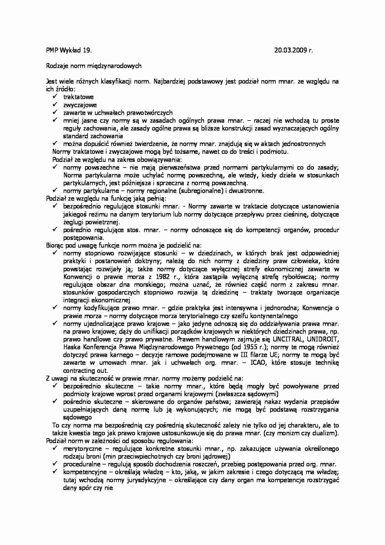 Rodzaje norm międzynarodowych - wykład - strona 1