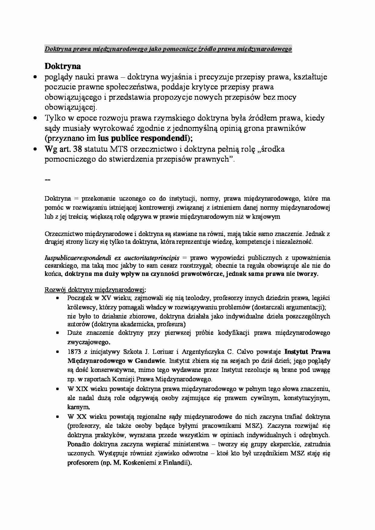 Wykład - Doktryna prawa międzynarodowego - strona 1