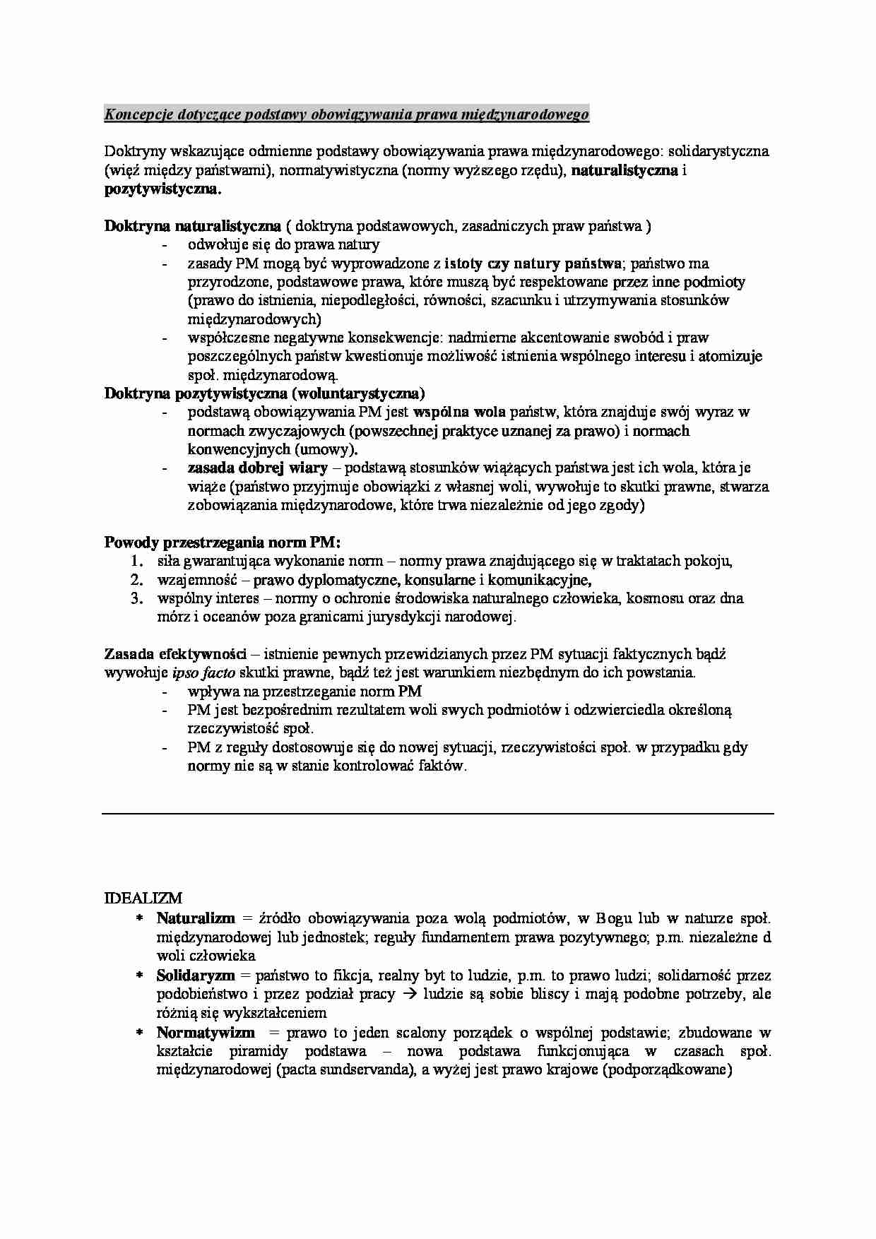 Wykład - Koncepcje dotyczące podstawy obowiązywania prawa międzynarodowego - strona 1