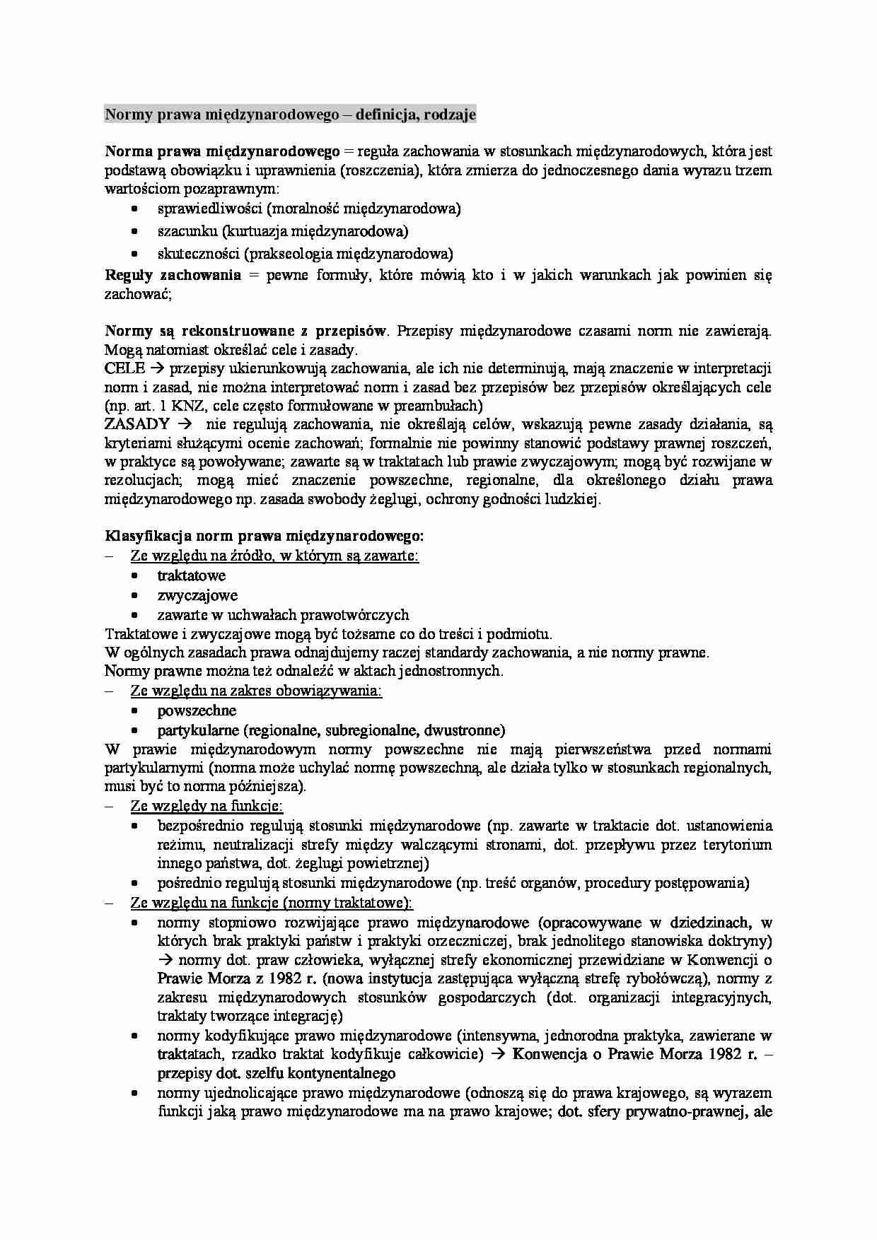 Wykład - Normy prawa międzynarodowego - strona 1