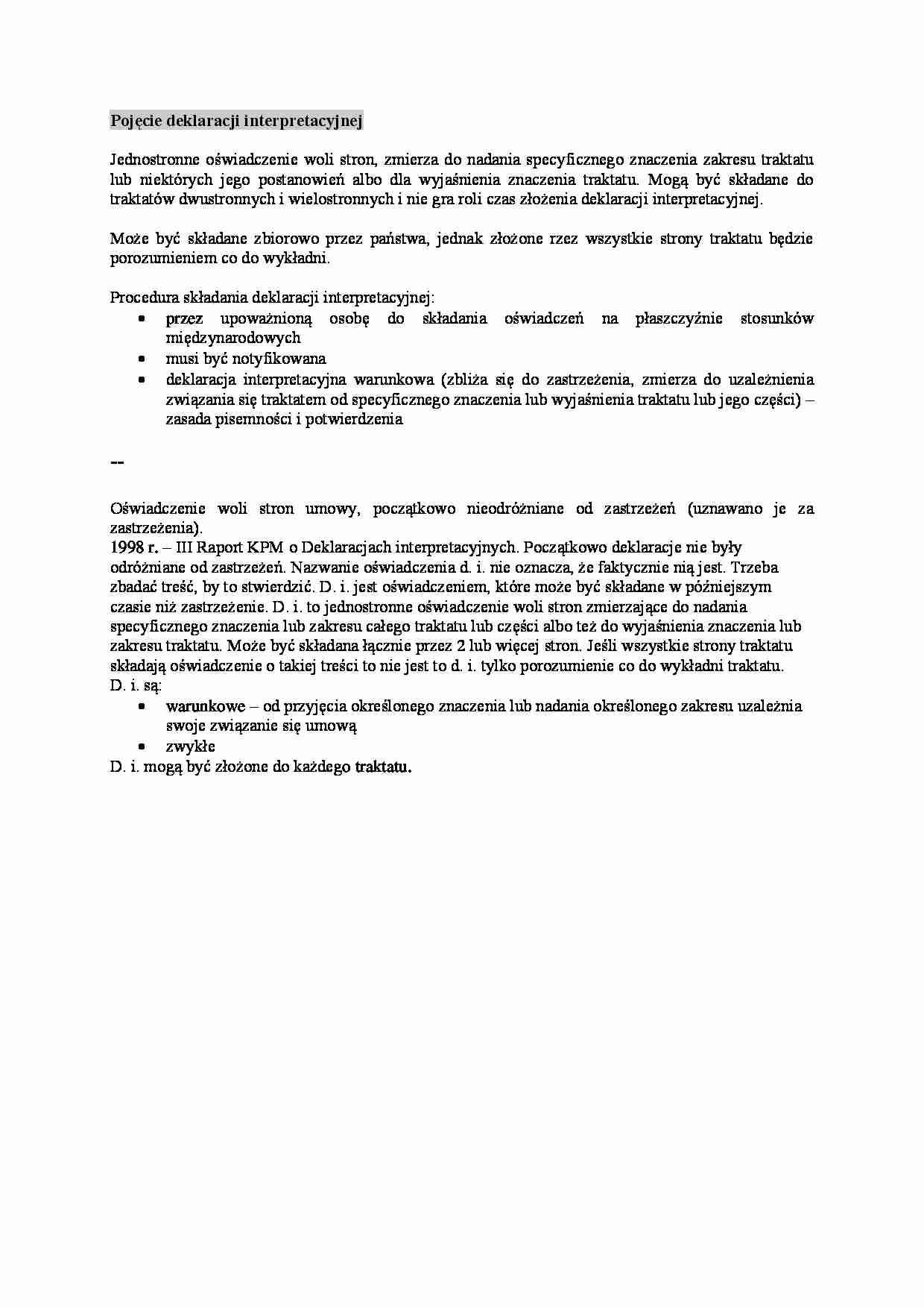 Wykład - Pojęcie deklaracji interpretacyjnej - strona 1