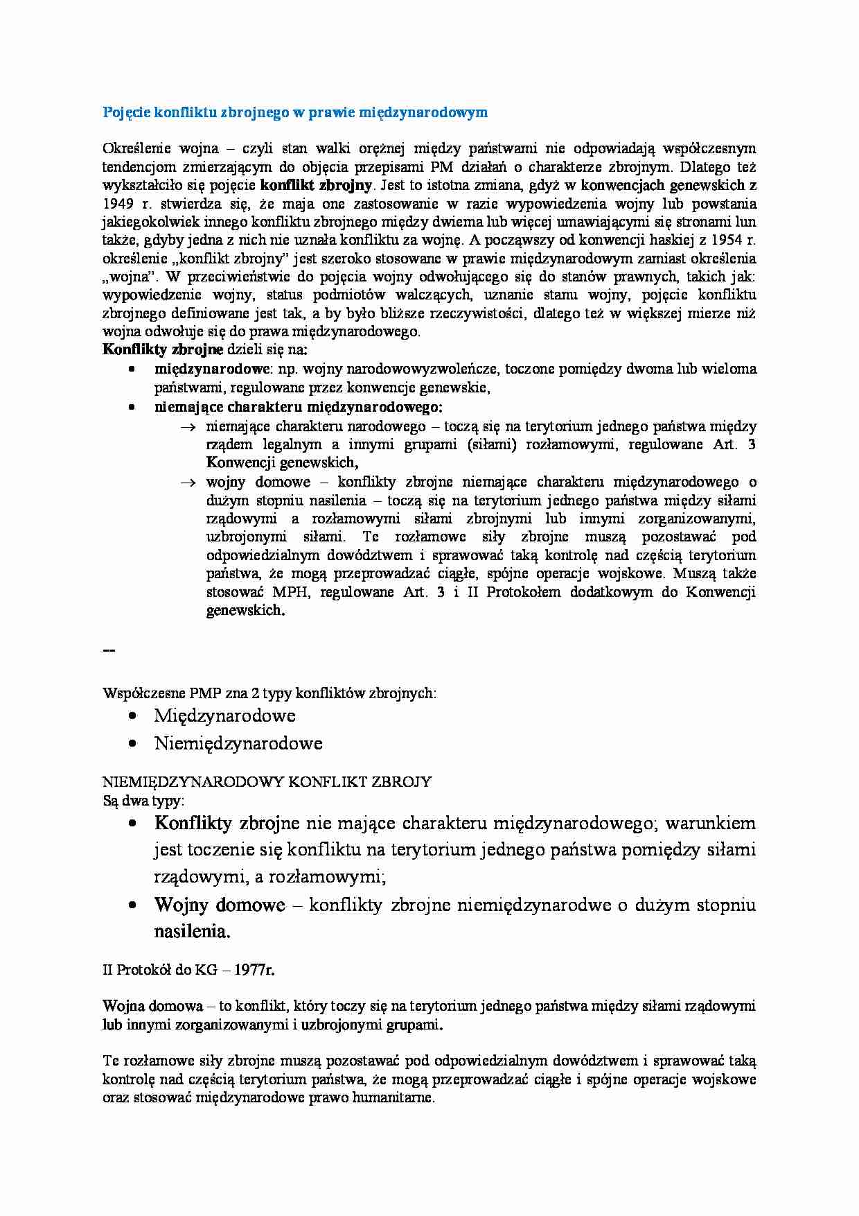 Wykład - Pojęcie konfliktu zbrojnego - strona 1