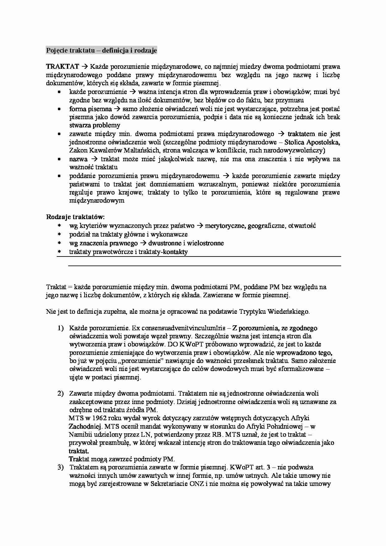 Wykład  - Pojęcie traktatu- definicja i rodzaje - strona 1
