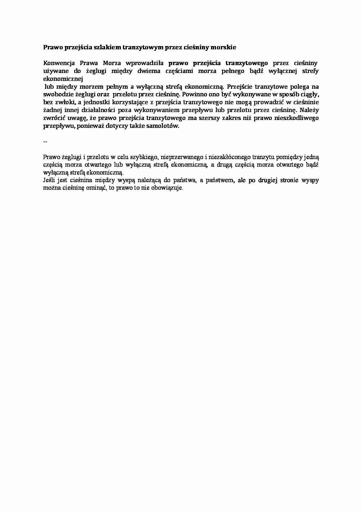 Wykład - Prawo przejścia szlakiem tranzytowym przez cieśniny morskie - strona 1
