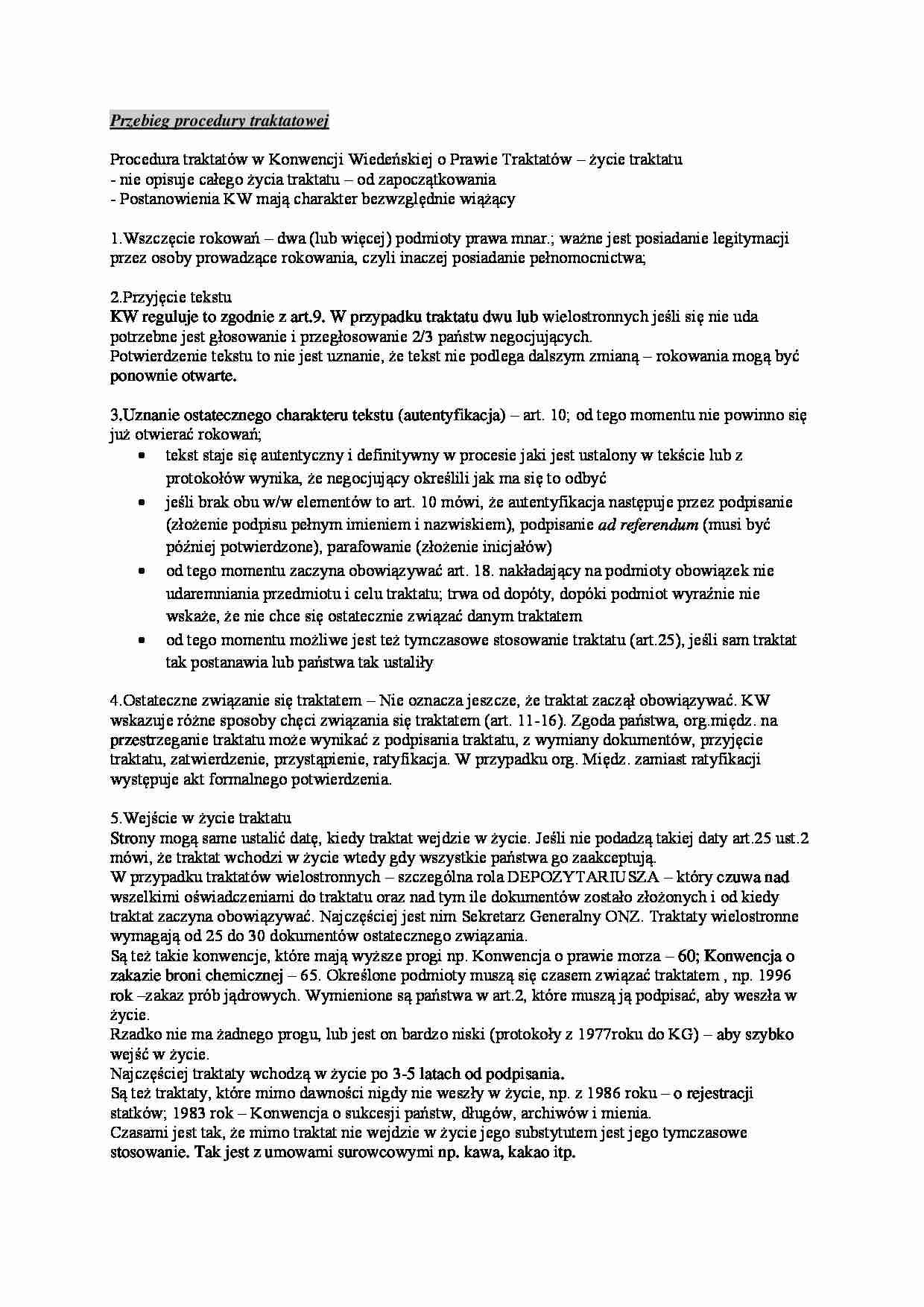 wykład - Przebieg procedury traktatowej - strona 1