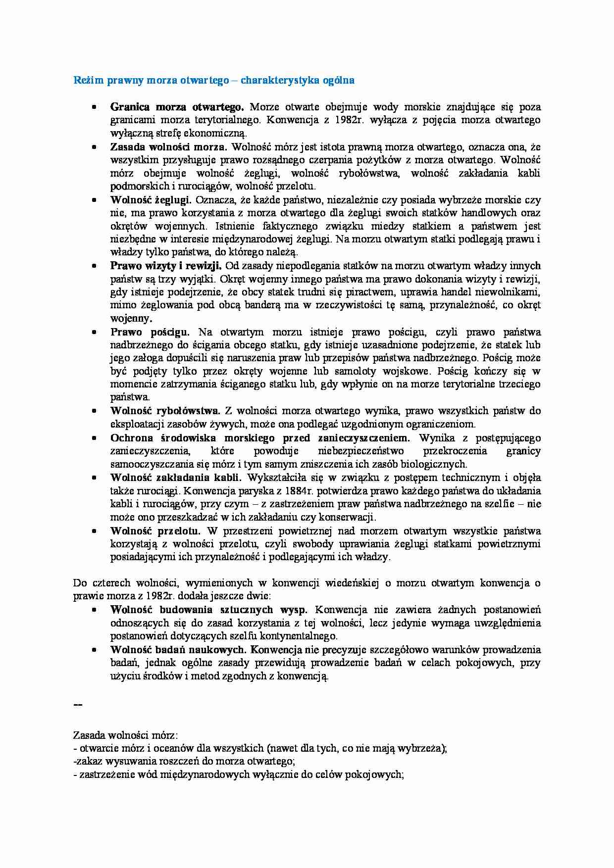Wykład - Reżim prawny morza otwartego - strona 1