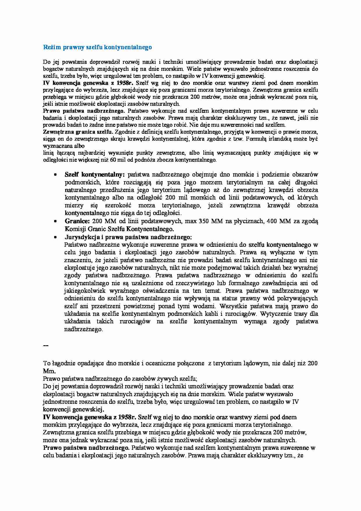 Wykład - Reżim prawny szelfu kontynentalnego - strona 1