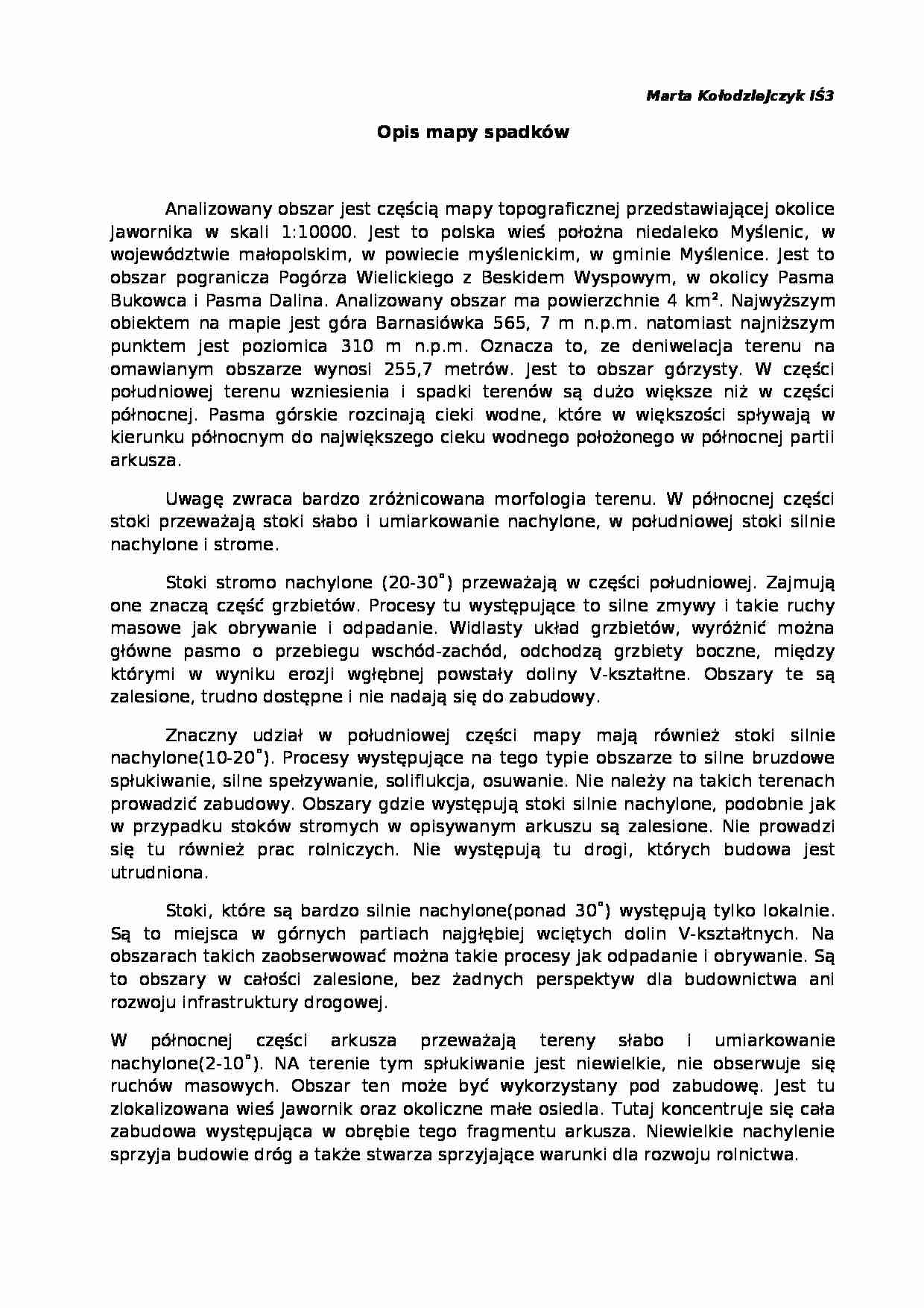 Przykładowy opis mapy spadków z ćwiczeń - strona 1