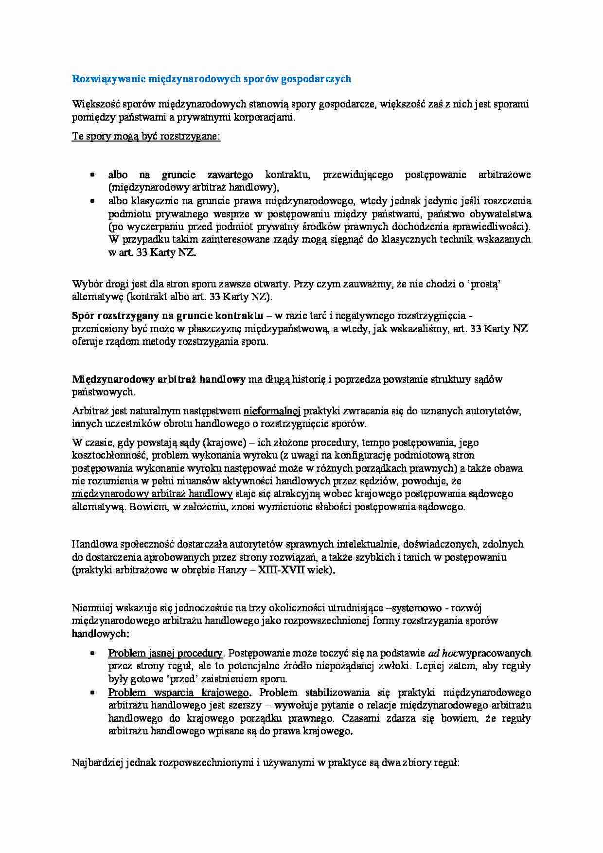 wykład - Rozwiązywanie międzynarodowych sporów gospodarczych - strona 1