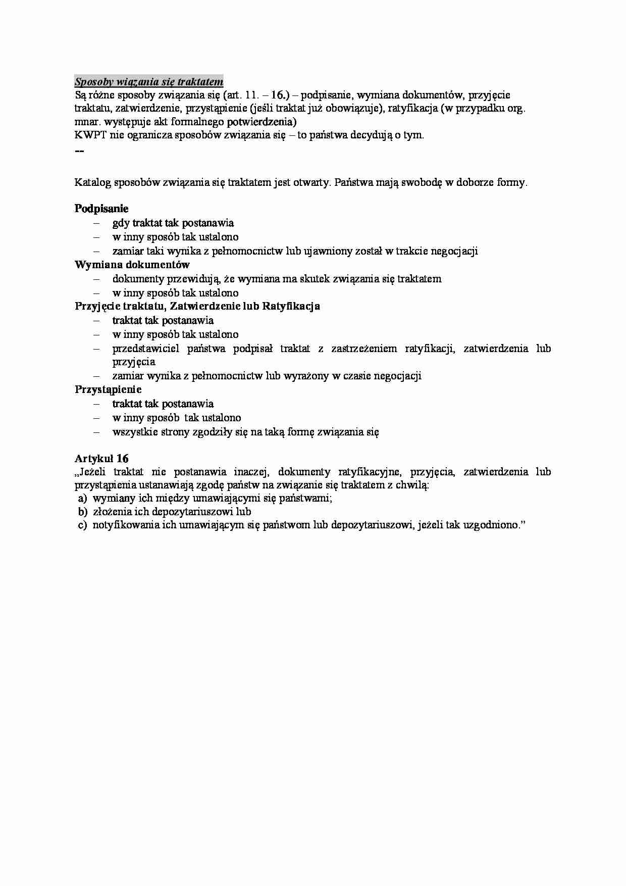Wykład - Sposoby wiązania się traktatem - strona 1
