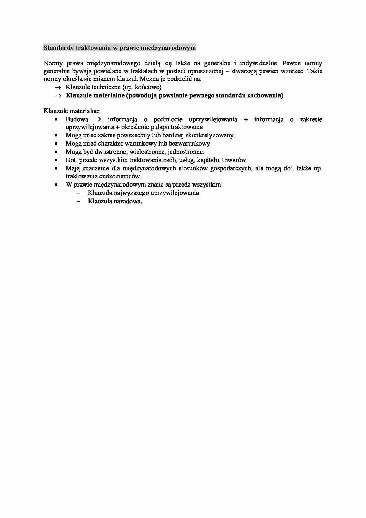Wykład - Standardy traktowania w prawie międzynarodowym - strona 1
