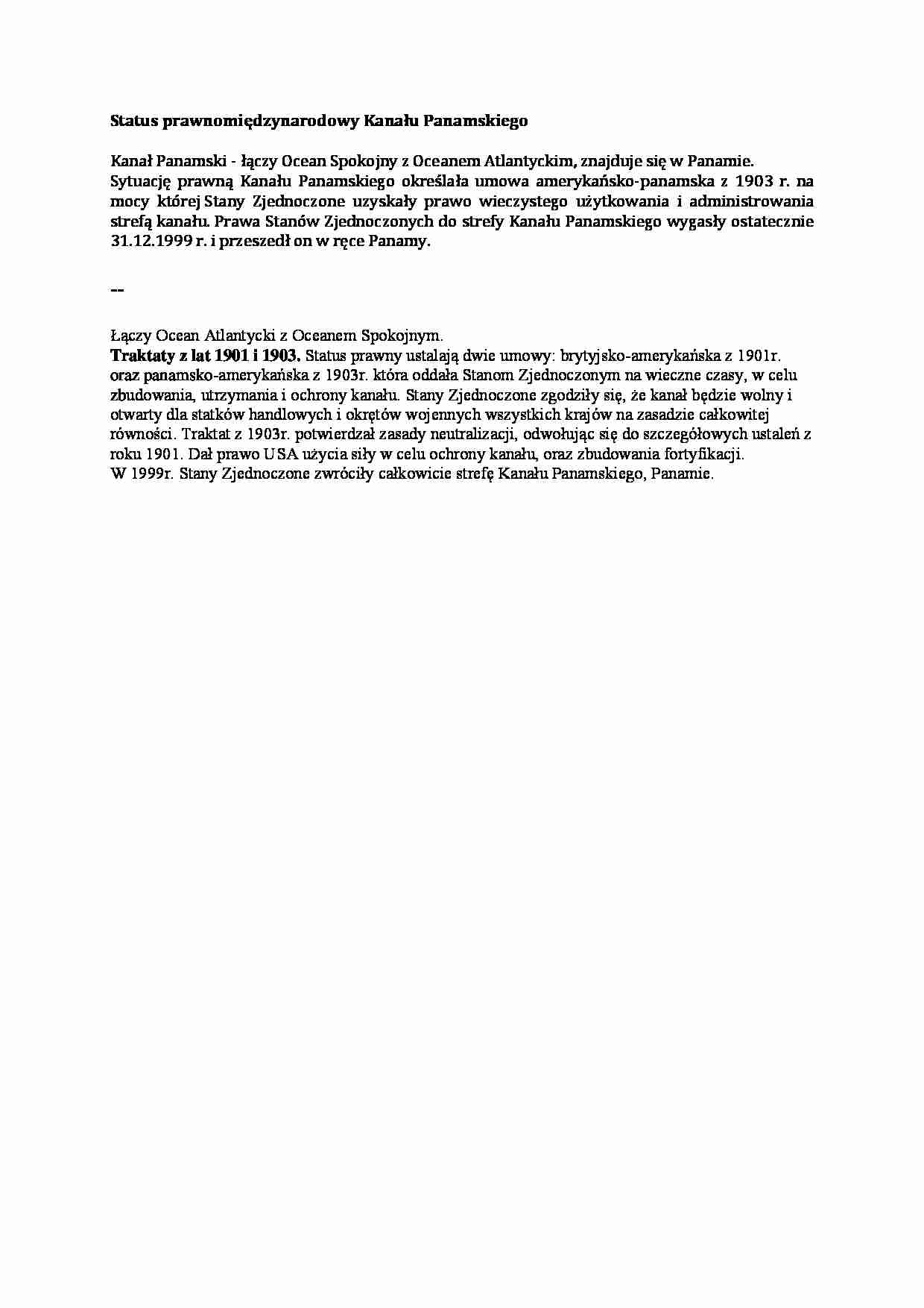 Wykład - Status prawnomiędzynarodowy Kanału Panamskiego - strona 1