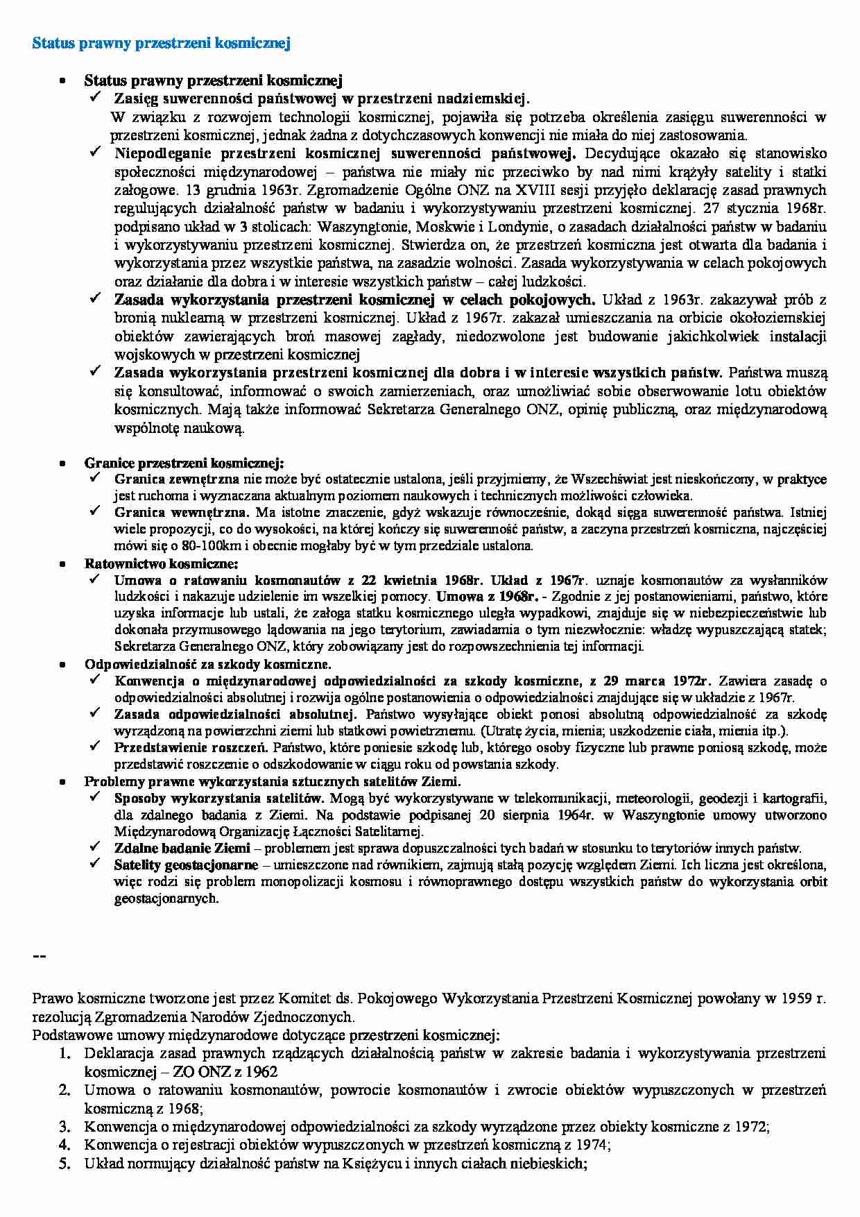 Wykład - Status prawny przestrzeni kosmicznej - strona 1