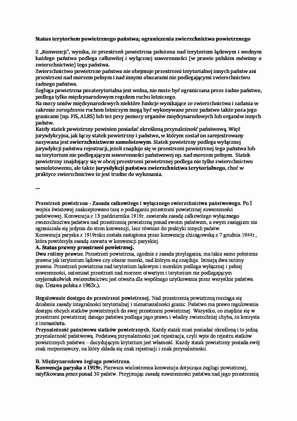 Wykład - Status terytorium powietrznego państwa - strona 1