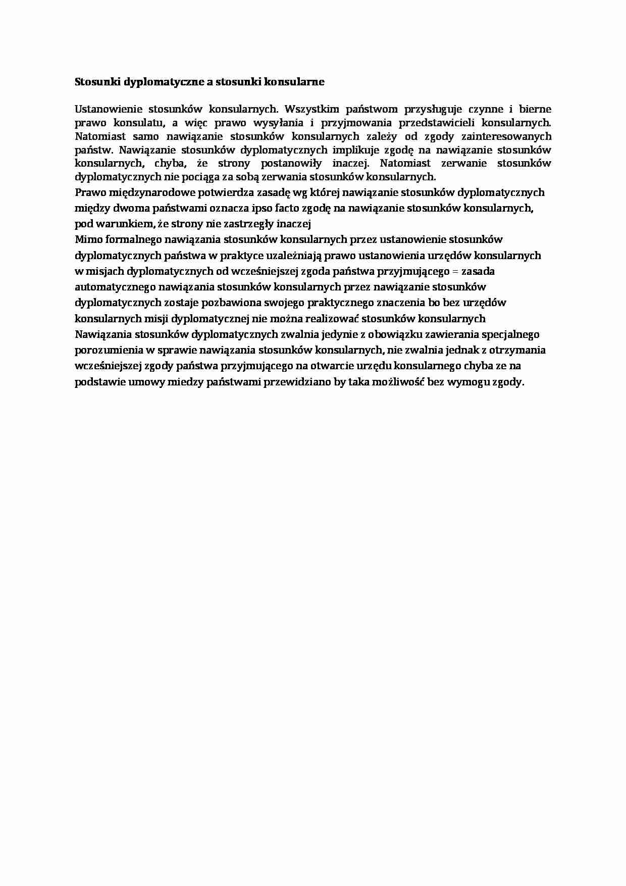 Wykład - Stosunki dyplomatyczne a stosunki konsularne - strona 1