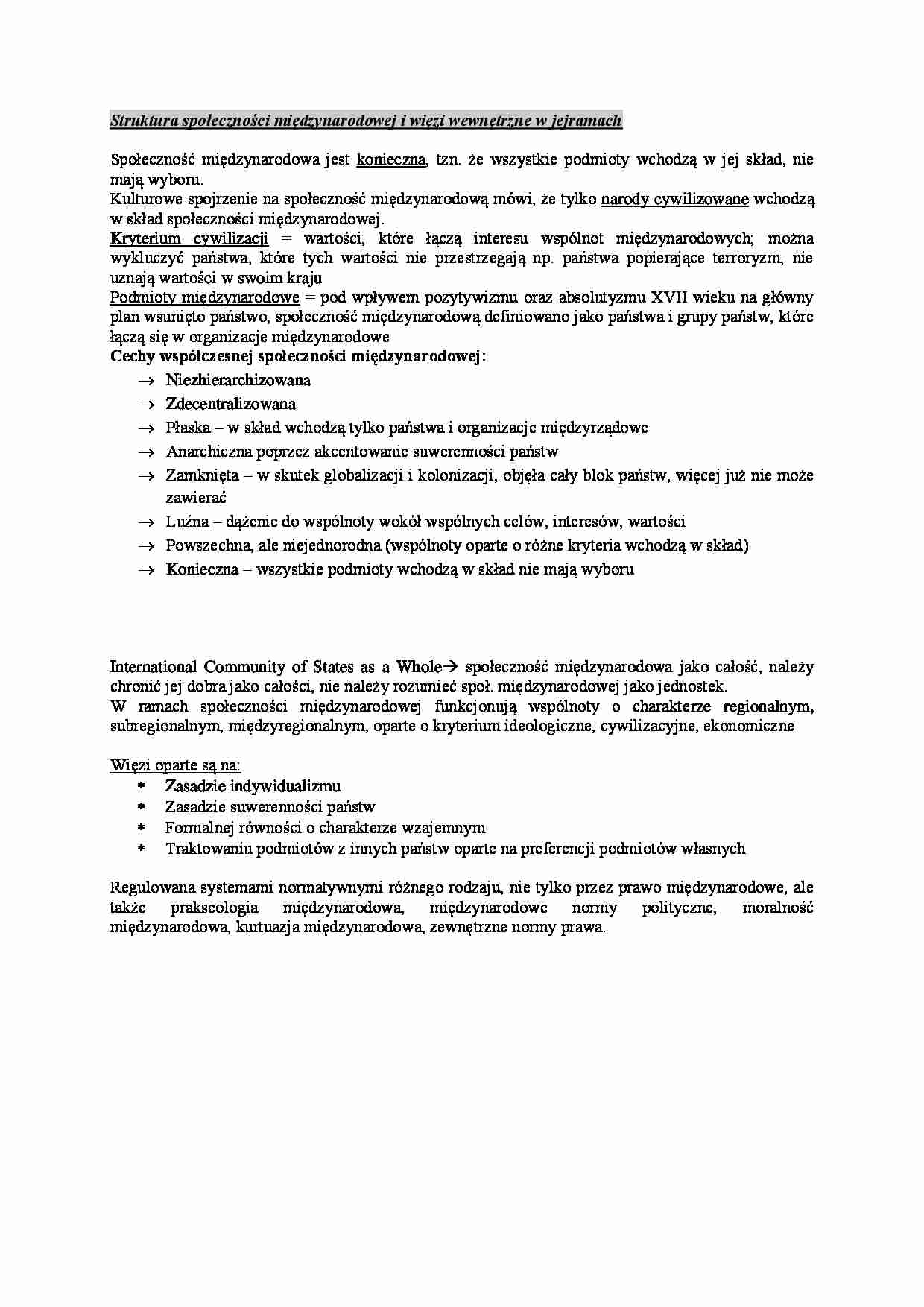 Wykład - Struktura społeczności międzynarodowej - strona 1