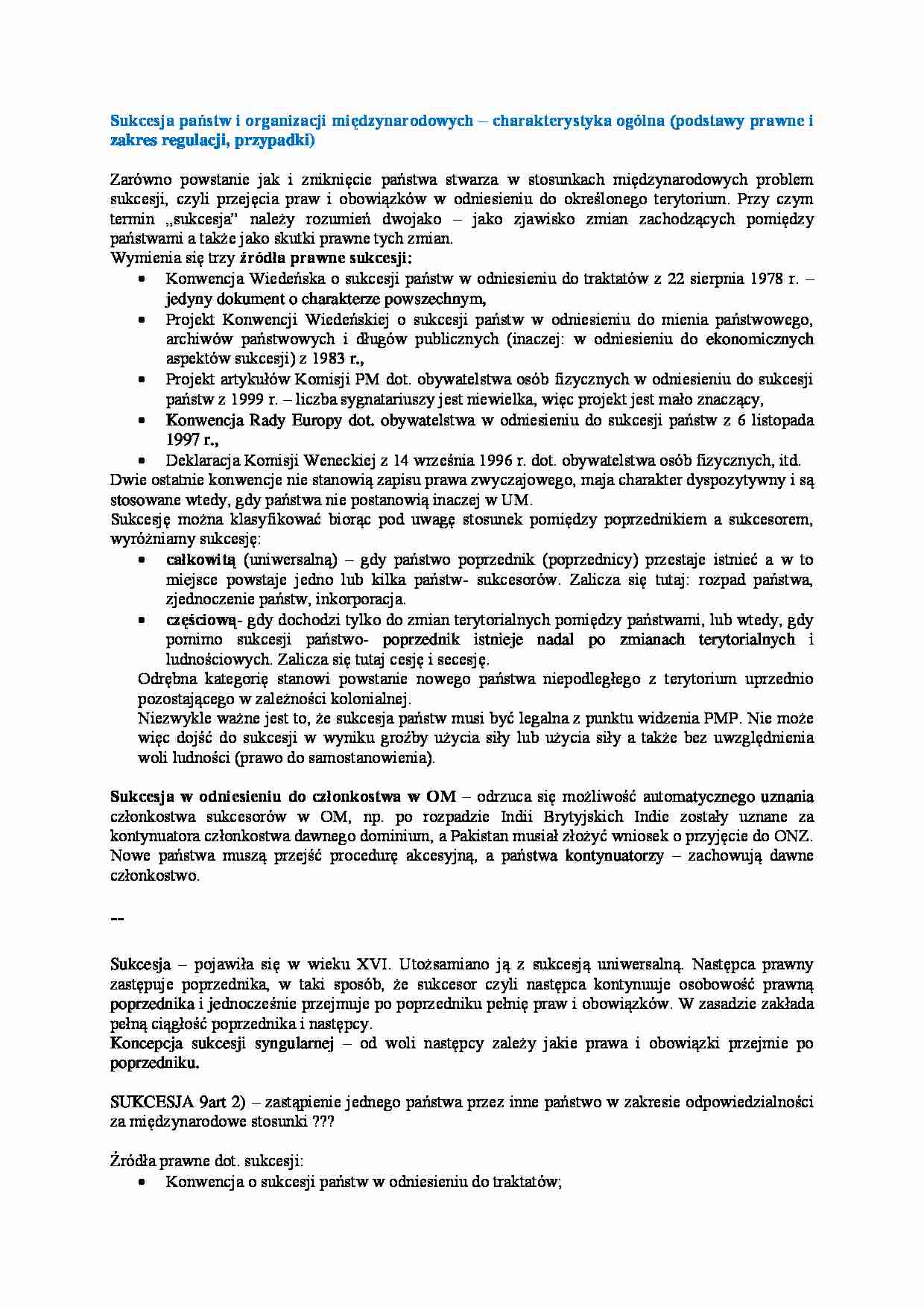 Wykład - Sukcesja państw i organizacji międzynarodowych - strona 1