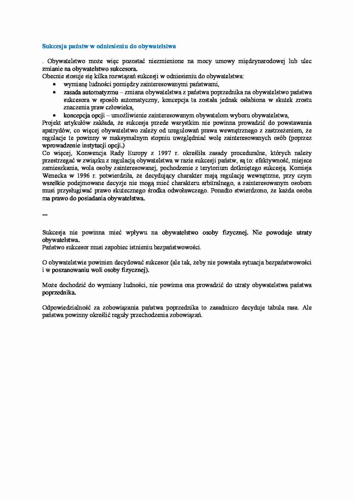 Wykład - Sukcesja państw w odniesieniu do obywatelstwa - strona 1